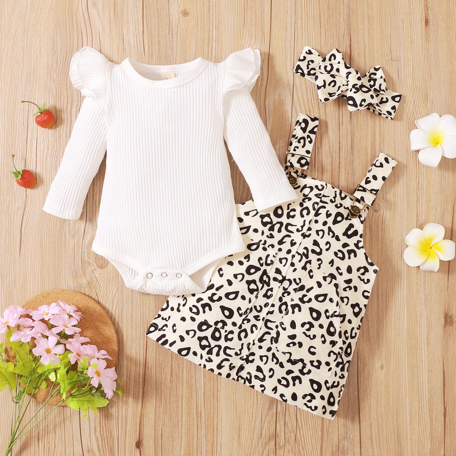 Mubineo Newborn Baby Girl 3-Piece Outfit Set - Bodysuit, Romper, Dress & Headband - Soft Cotton Baby Clothes for 0-12 Months - Perfect for Photoshoots, Parties & Daily Wear