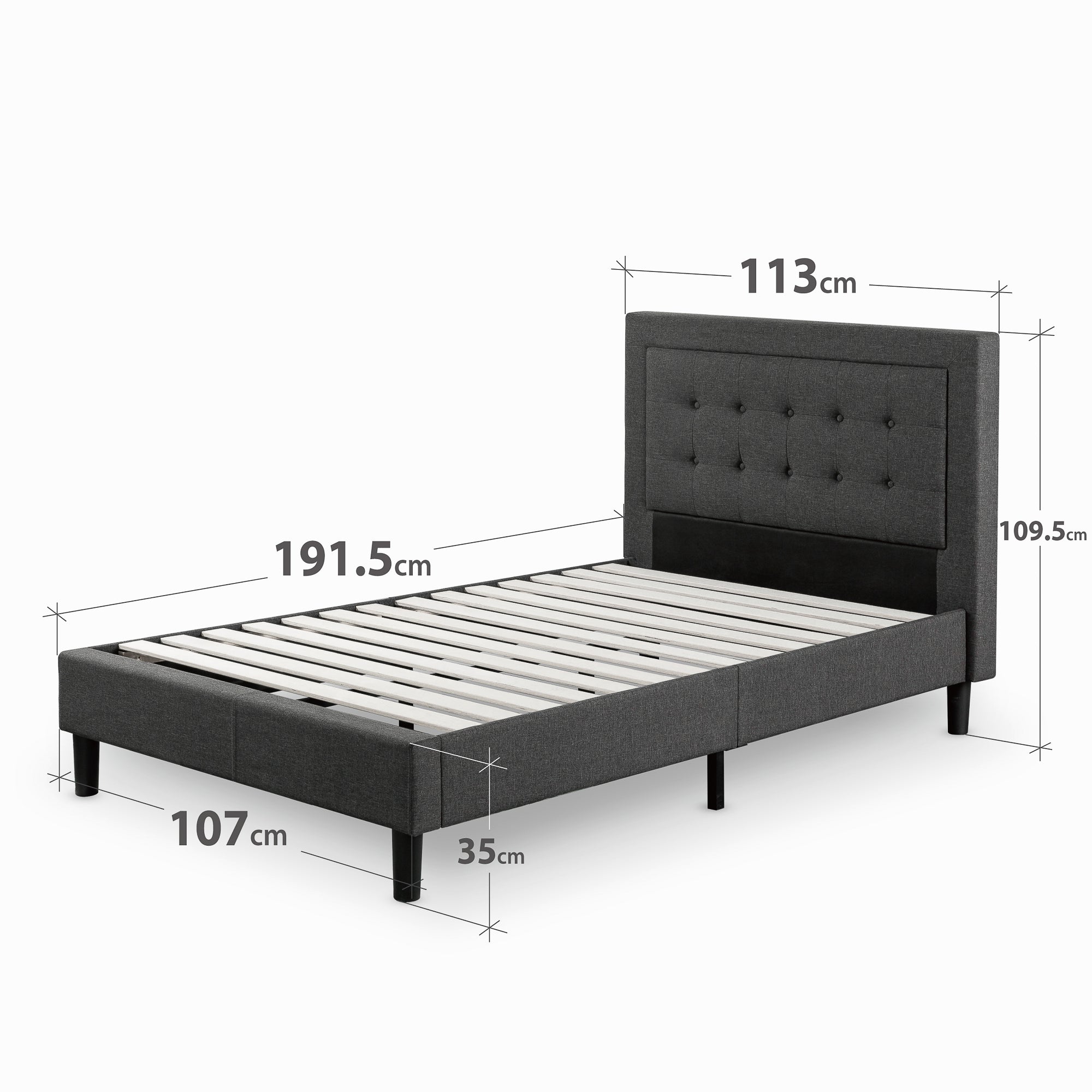 Zinus Dachelle Queen Size Fabric Upholstered Platform Bed Frame with Wooden Slats - Modern Bedroom Furniture for Small Spaces & Guest Rooms