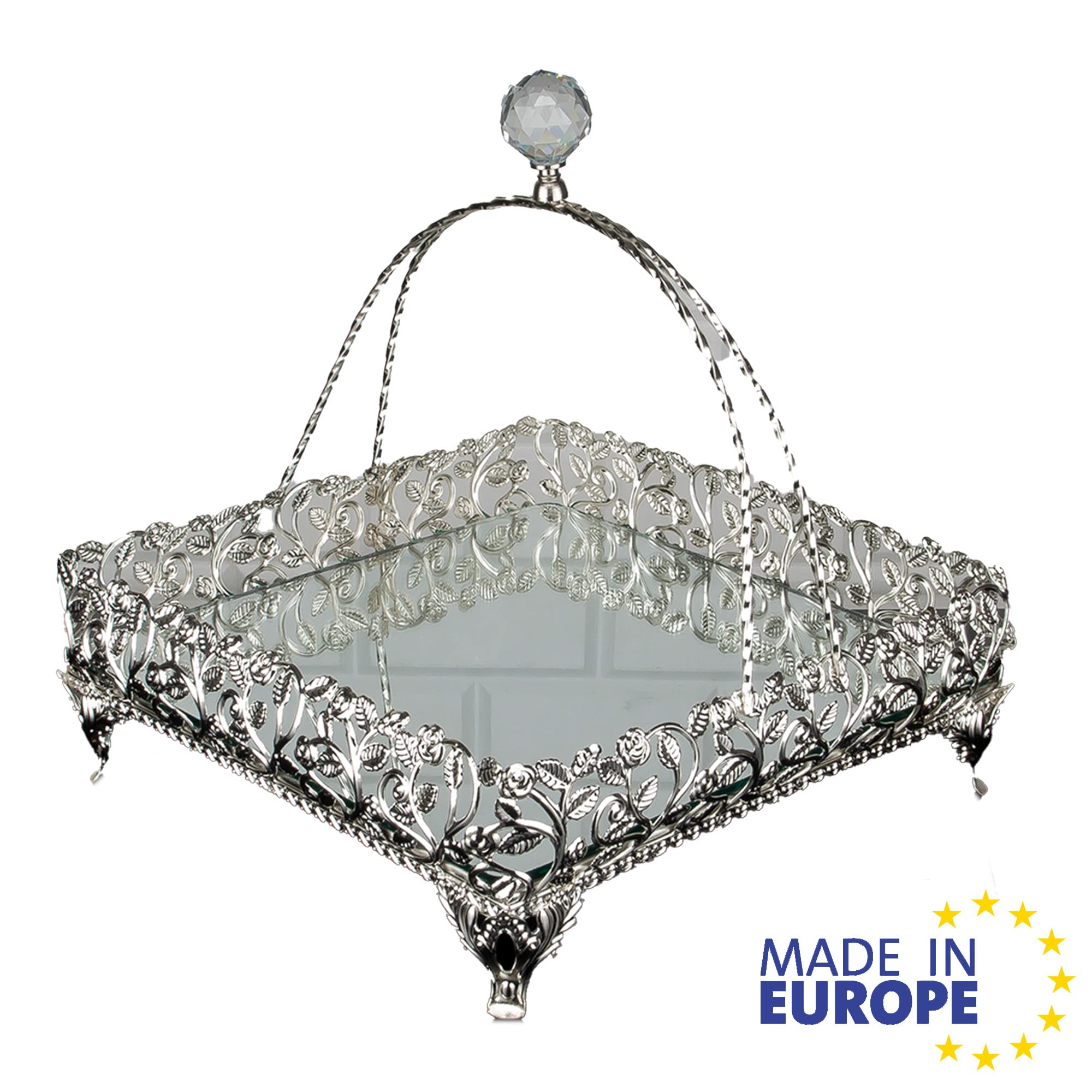 Handmade Silver Metal Filigree Mirror Tray - Small Square Vanity Tray for Perfume, Jewelry & Cosmetics | Elegant Dresser Organizer & Bathroom Decor Gift Idea for Women