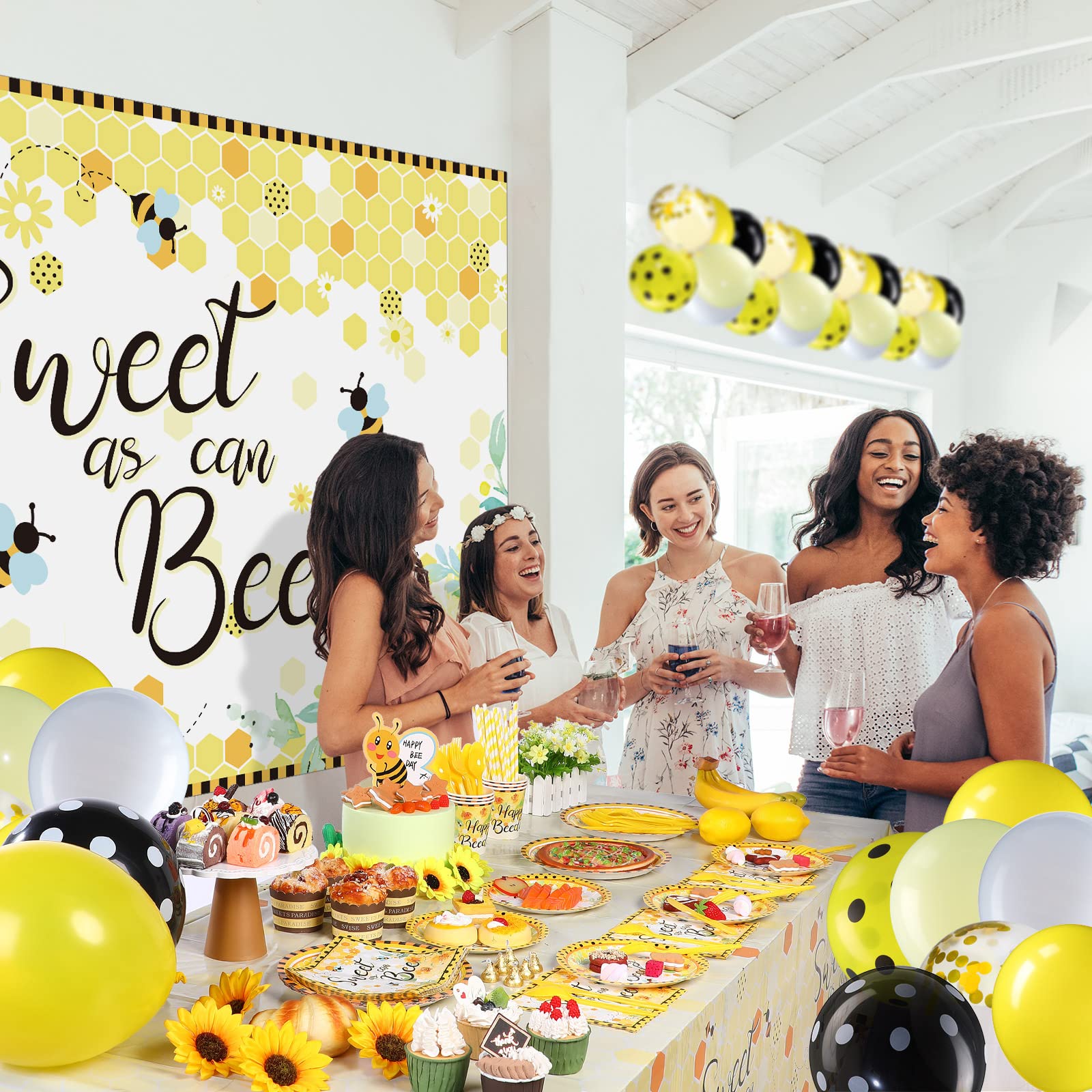 Tatuo 190 Pcs Bee-Themed Party Decorations Kit - Sweet as Can Bee Baby Shower Backdrop, Gender Reveal & Kids Birthday Party Supplies | Perfect for Nursery Decor, First Birthday, and Spring Themed Celebrations