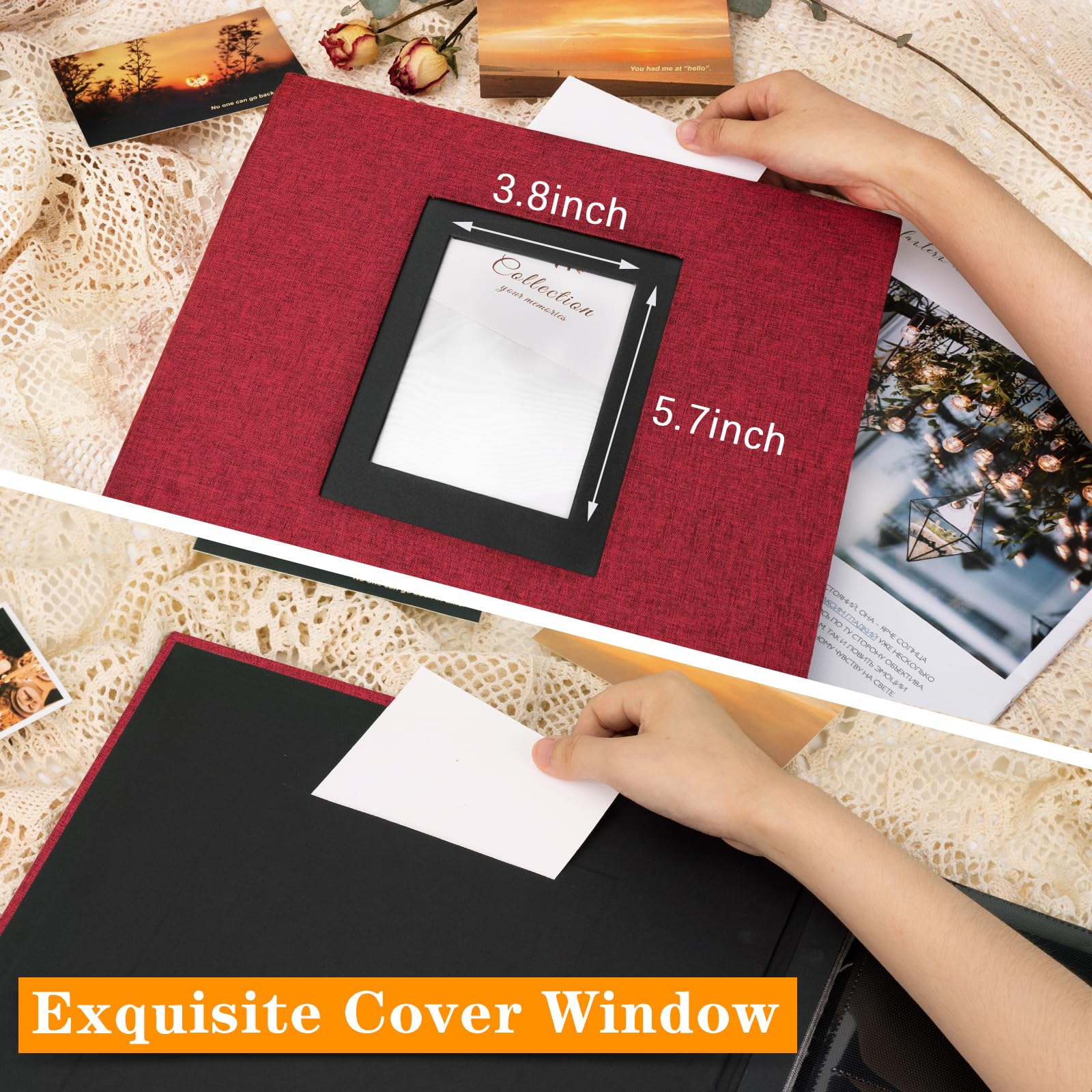 600-Pocket 4x6 Photo Album - Large Capacity Linen Fabric Cover for Wedding, School, Family, Anniversary, Baby Memory & Travel Photos | Perfect for Scrapbooking, Home Decor & Gift Giving (Red)