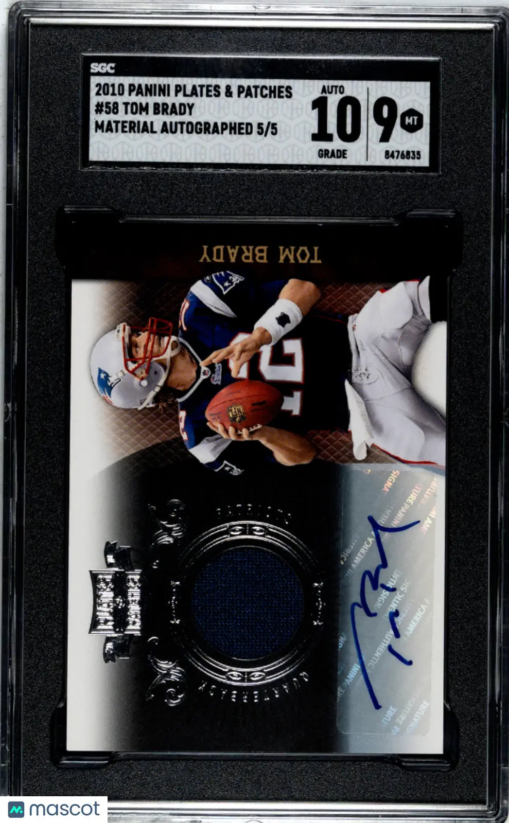 2010 Panini Plates & Patches Tom Brady Material Auto Autograph SGC 9 5/5 - Rare Collectible Football Card for Display & Investment - Perfect for Sports Memorabilia Collections & Man Cave Decor