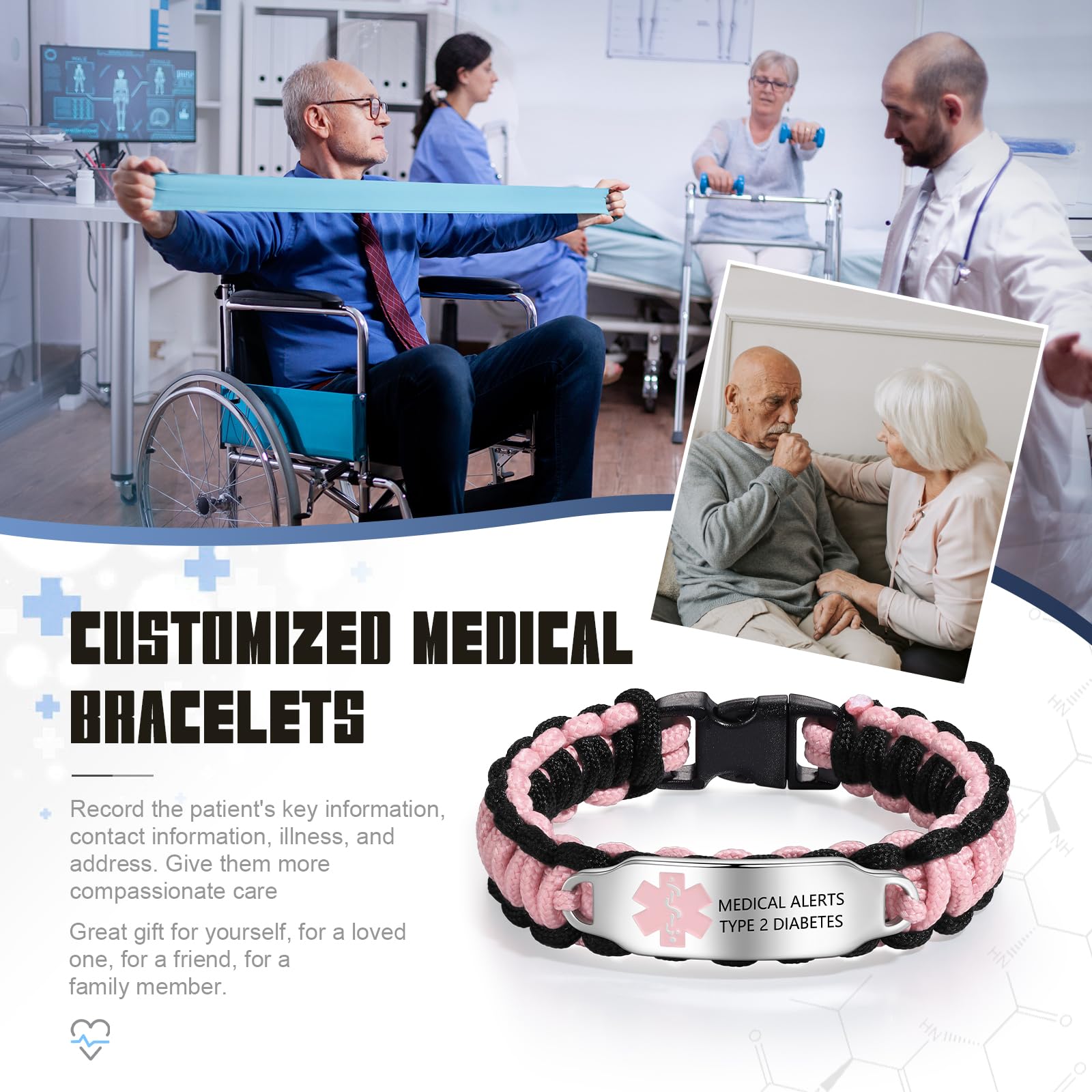 Custom Medical Alert Bracelets for Women - Stainless Steel & Nylon Medical ID Bracets with Engraved Emergency Info | Perfect for Allergies, Diabetes, Heart Conditions & Daily Safety
