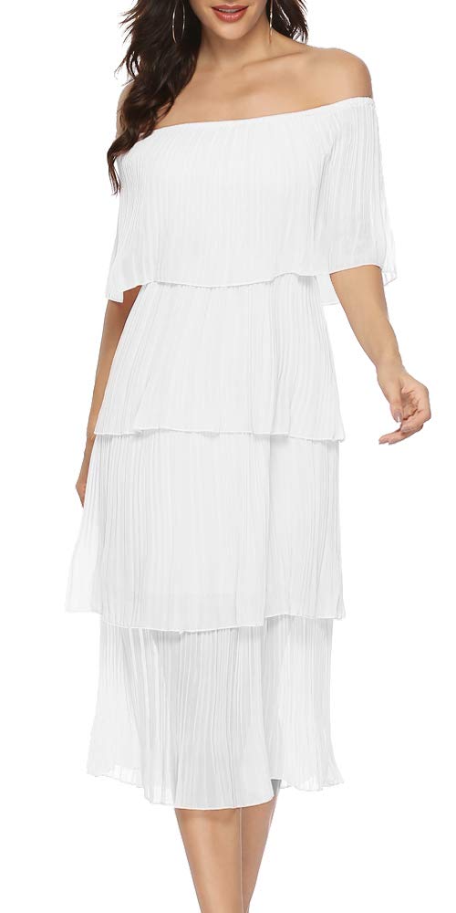 ETCYY Women's Off Shoulder Ruffled Chiffon Maxi Dress - Elegant Summer Wedding Guest, Beach Party & Casual Loose Fit Long Dress for Women | Perfect for Bridal Shower, Vacation & Special Occasions