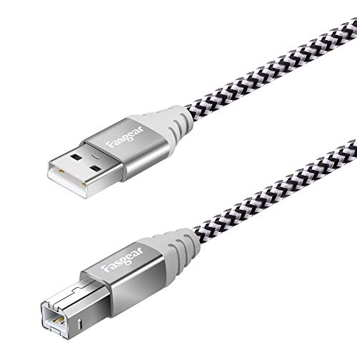 Fasgear 6ft USB 2.0 Printer Cable A to B - High-Speed Nylon Braided Scanner Cord for HP, Canon, Dell, Brother, Samsung, Lexmark, Epson Printers - Durable Gray Cable for Office & Home Printing