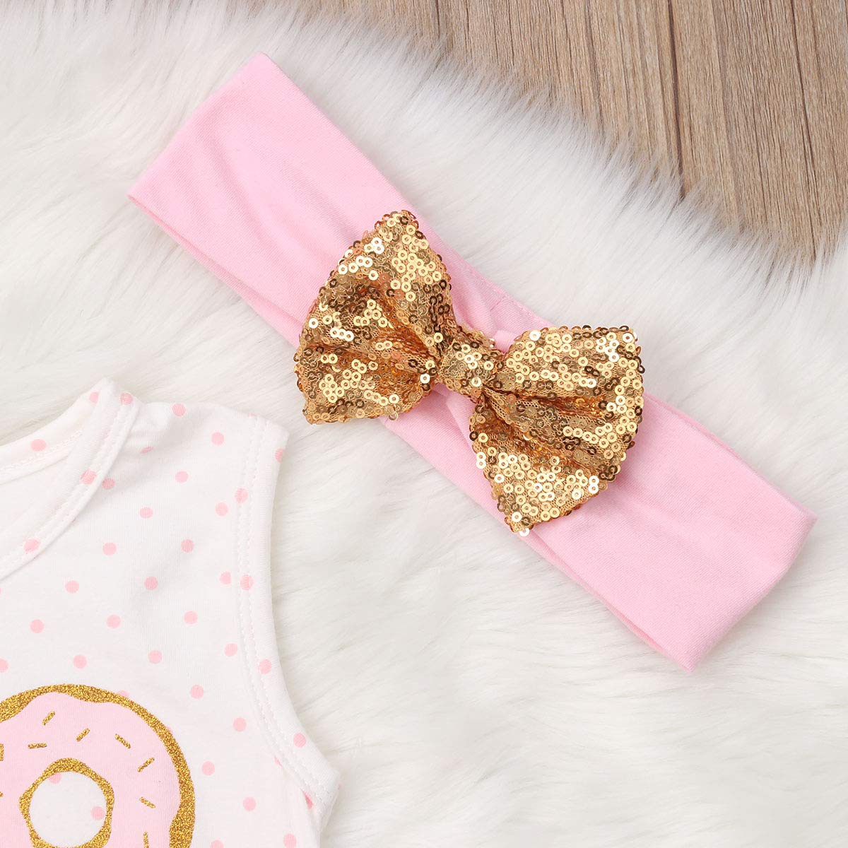 Newborn Baby Girls Pink Striped Tutu Dress & Headband 2Pcs Set - First Birthday Outfit, Casual Donut Print Skirt for Photoshoots, Parties & Special Occasions