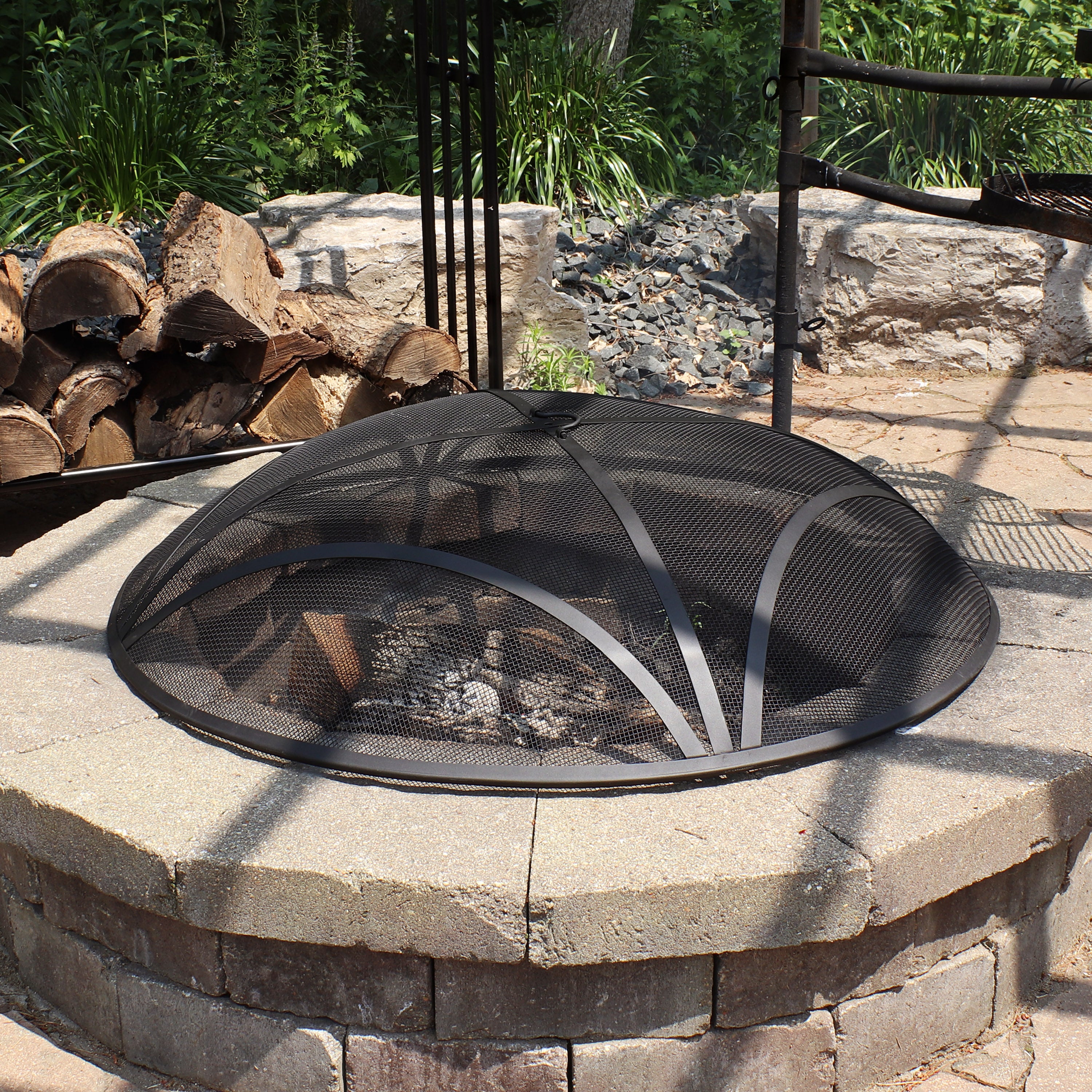 Sunnydaze 36-Inch Round Steel Fire Pit Spark Screen & Lid - Durable Outdoor Fire Pit Cover for Camping, Backyard, Patio, and Bonfire Safety