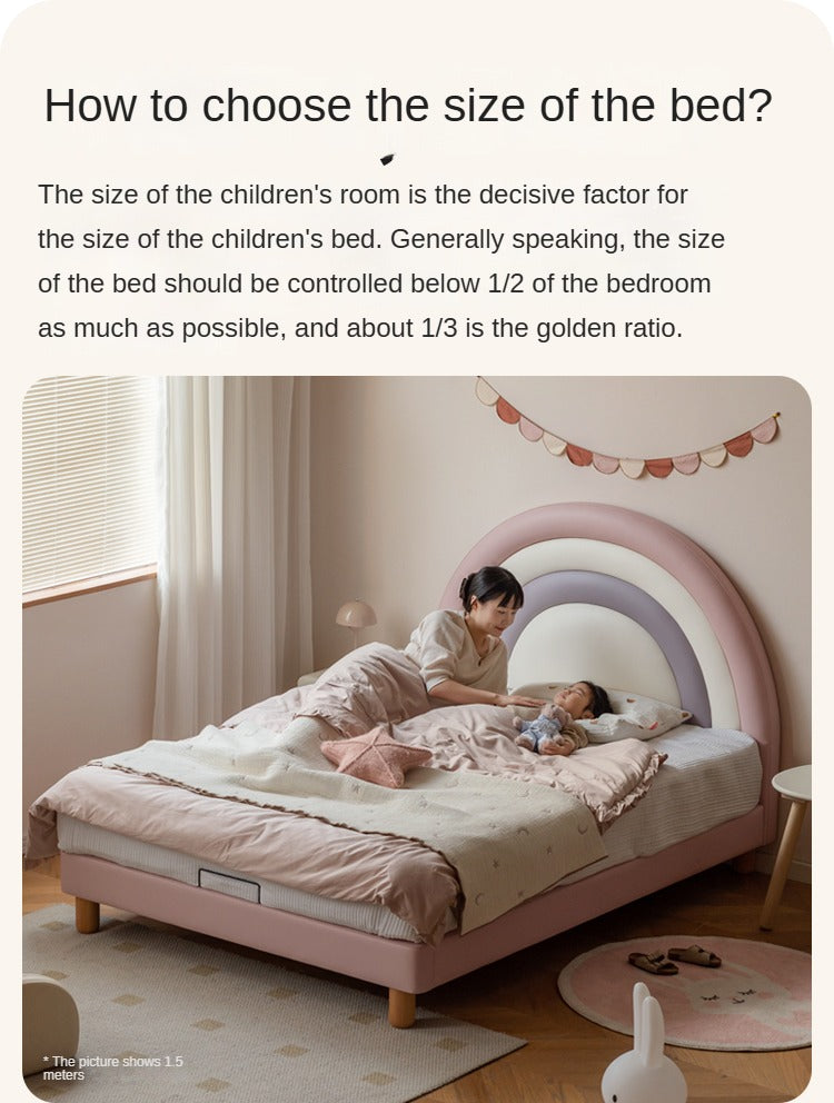 Organic Leather Kids Soft Rainbow Bed – Durable & Comfortable Toddler Bed for Boys & Girls – Perfect for Nursery, Bedroom & Playroom Decor
