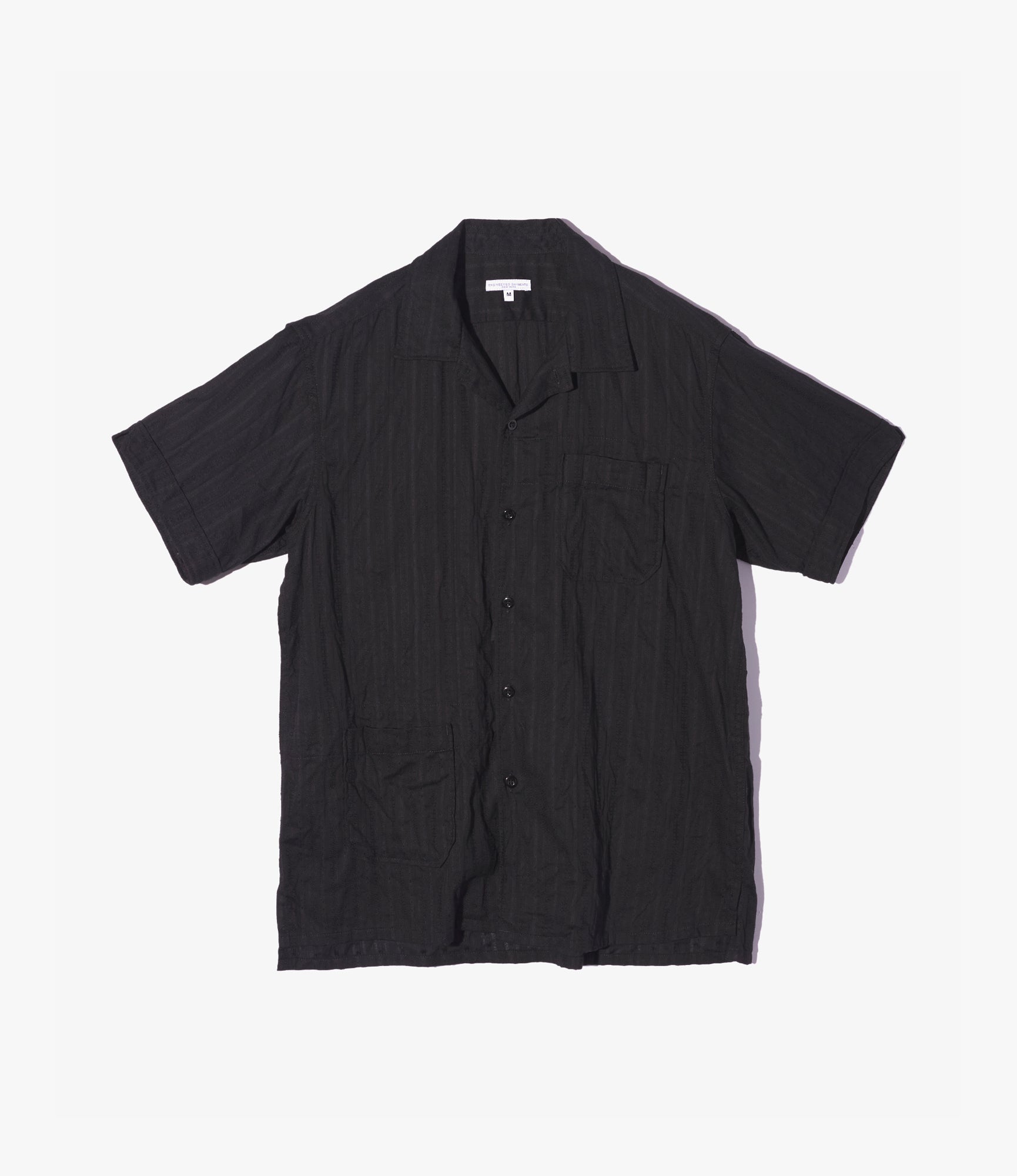 Black Stripe Jacquard Cotton Lace Camp Shirt - Breathable Summer Casual Shirt for Beach, Vacation and Outdoor Activities