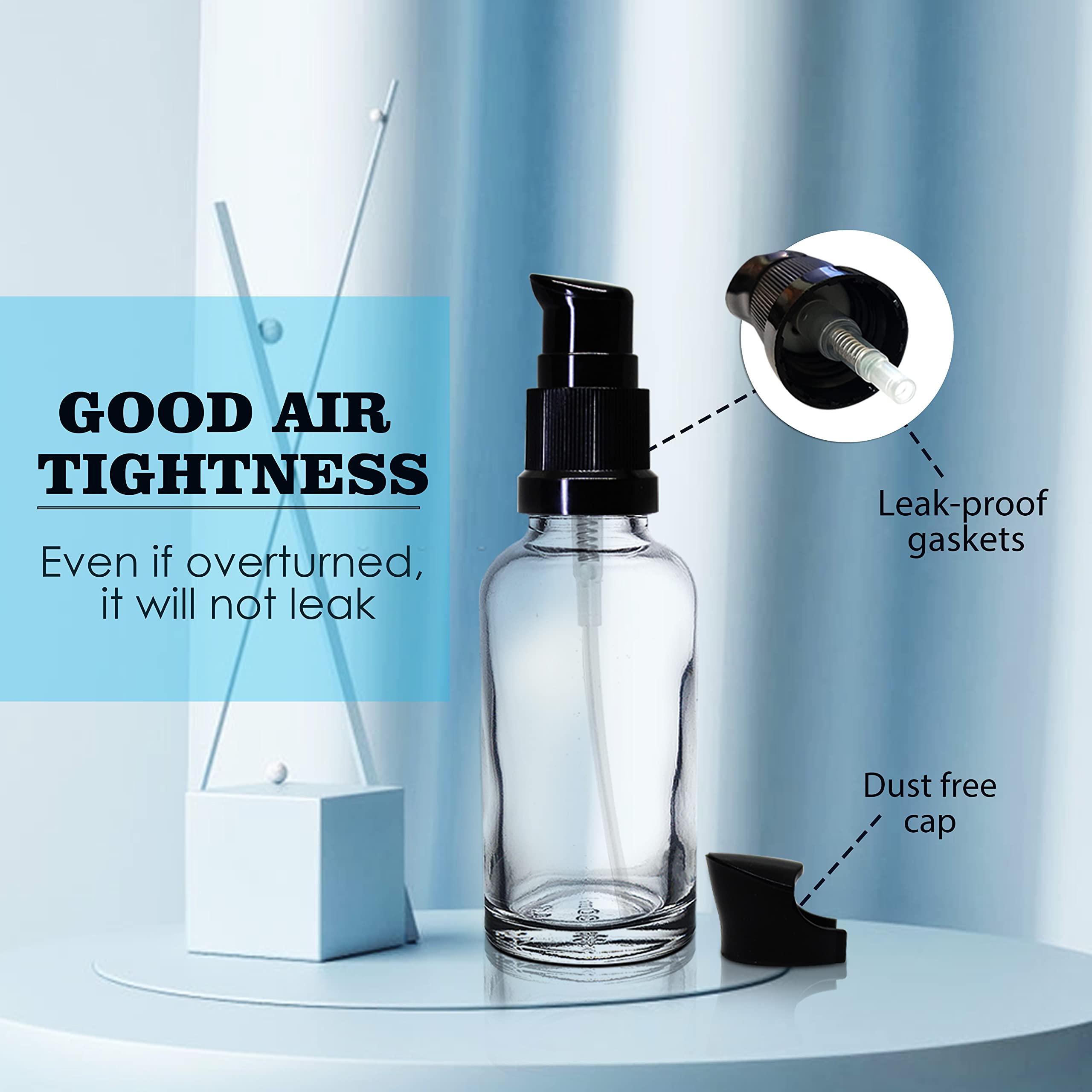 30ml Clear Glass Bottle with Pump for Essential Oils & Skincare - Pack of 12