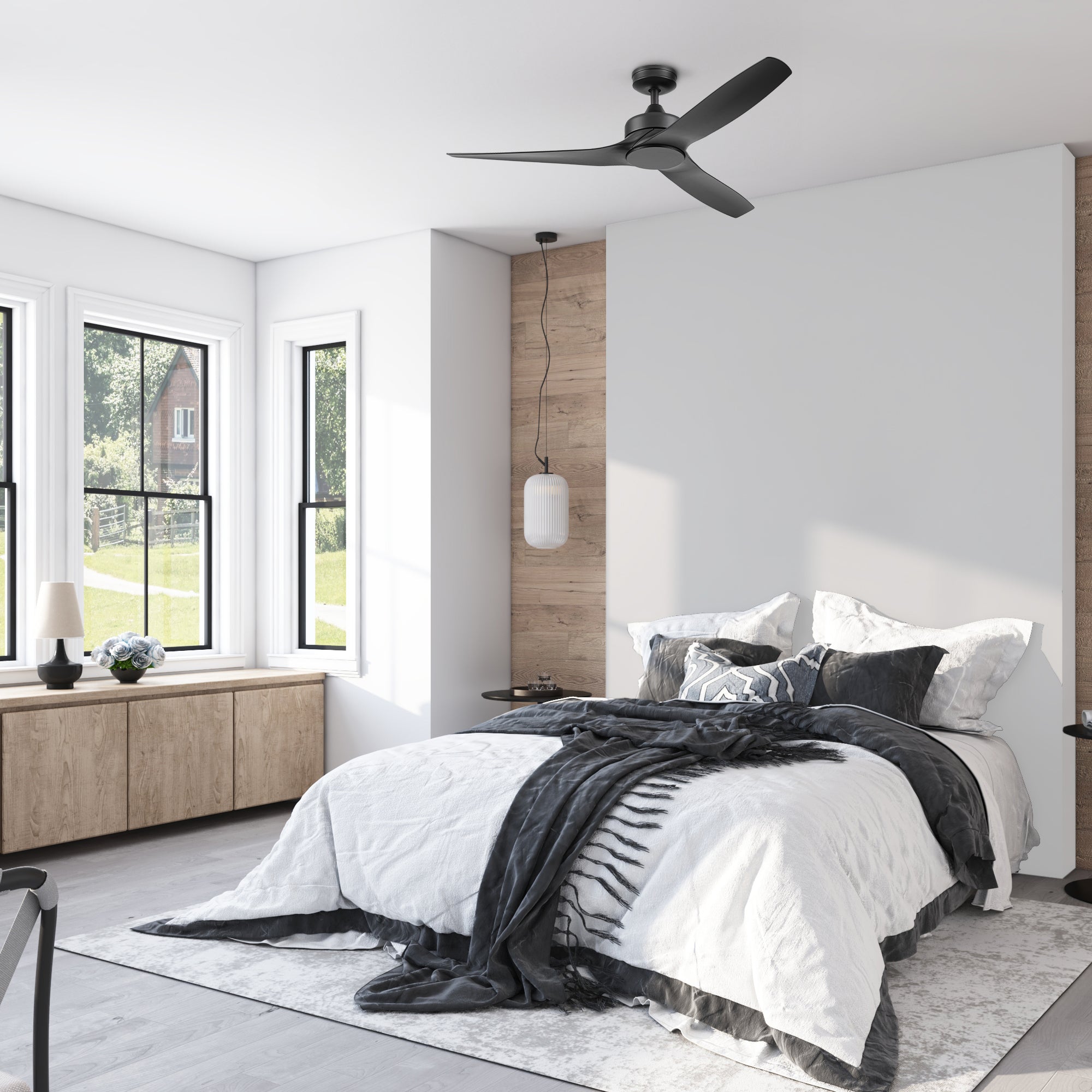 52 Inch Honeywell Lynton Matte Black Ceiling Fan - No Light, Remote Control Included - Perfect for Living Room, Bedroom, and Outdoor Patio
