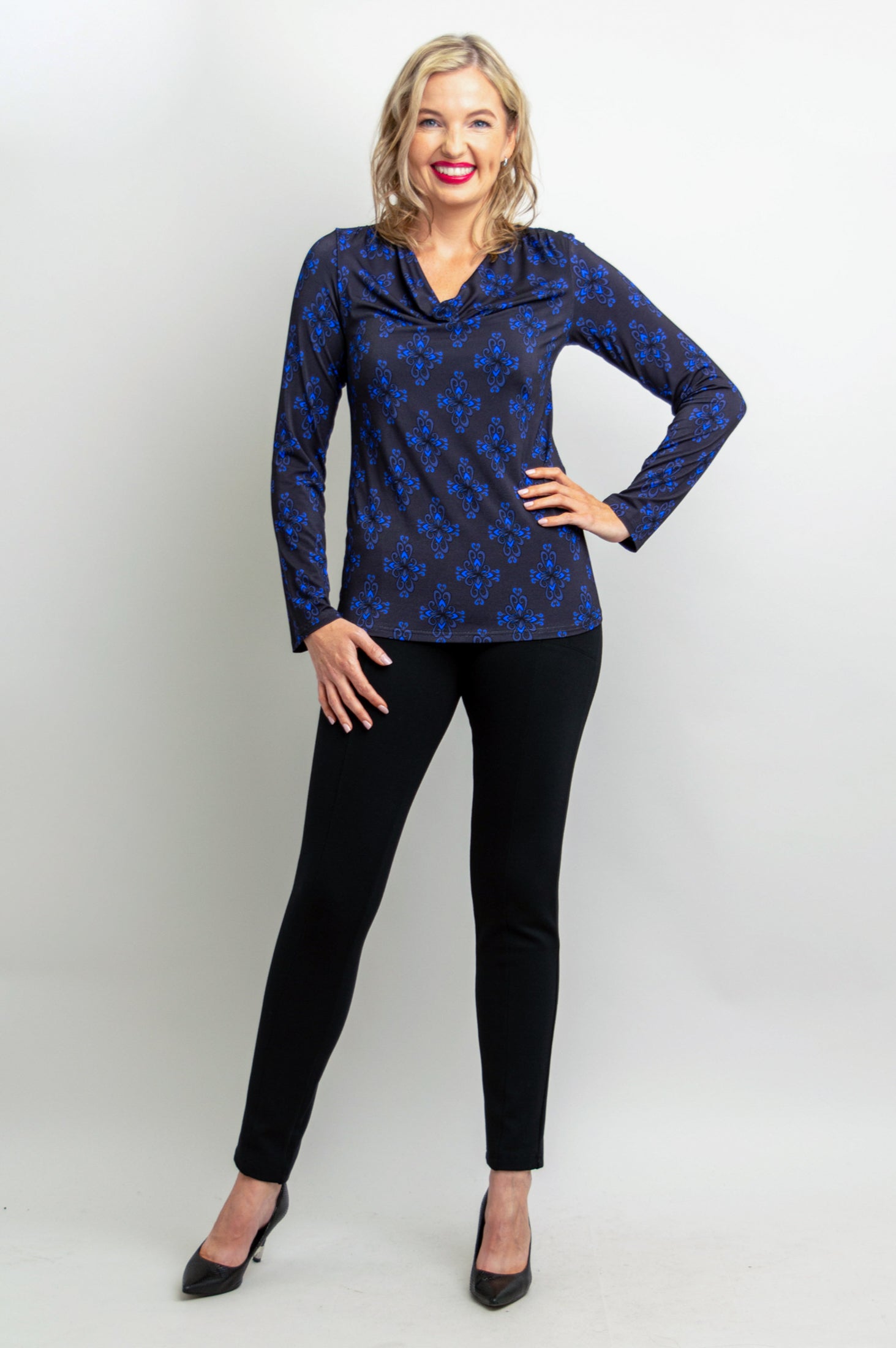 Charisse Long Sleeve Bamboo Top - French Blue | Soft & Breathable Women's Blouse for Work, Casual & Layering