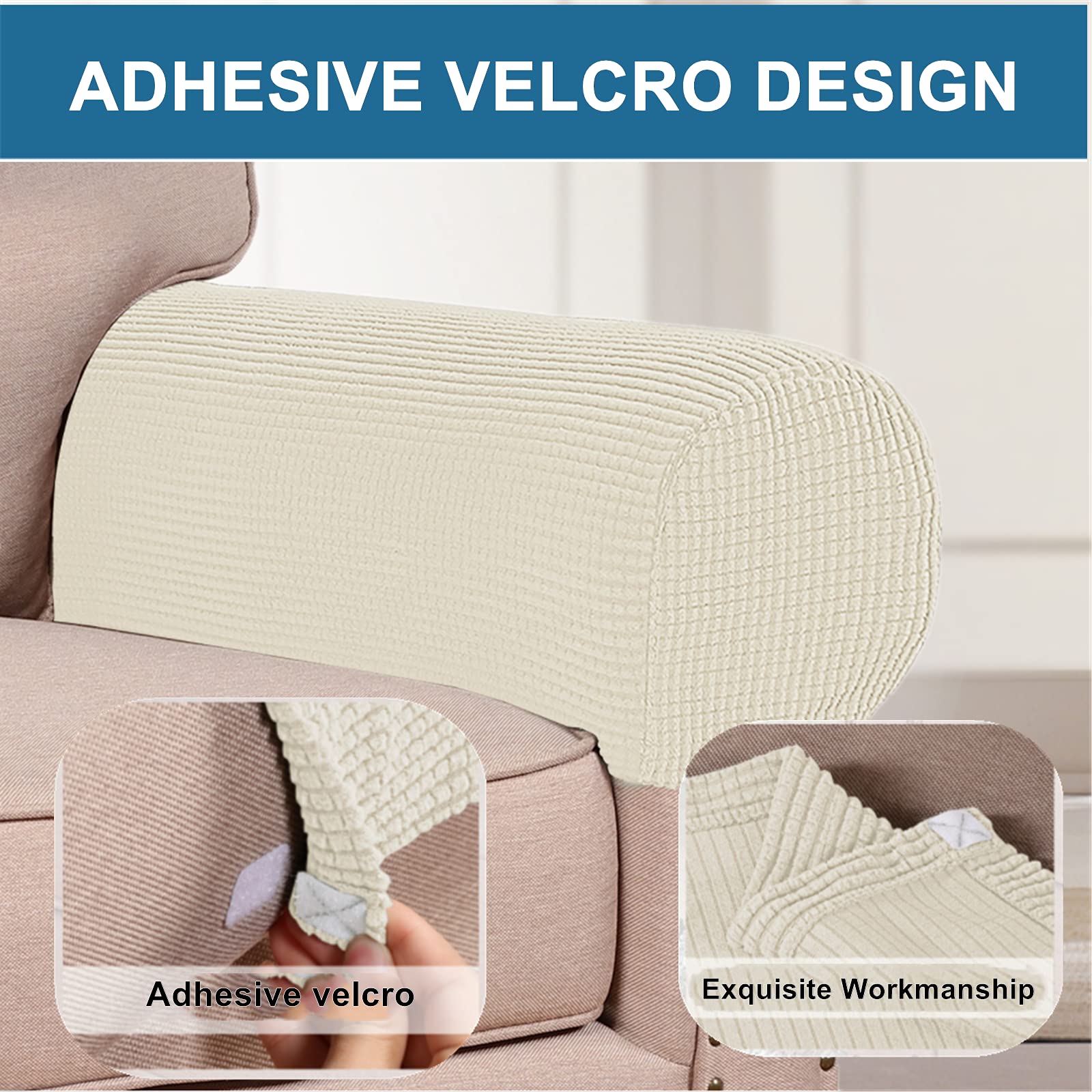 Stretch Spandex Armrest Covers for Chairs, Couches & Recliners - 2-Piece Set (Nature Color) - Soft Protective Slipcovers for Living Room Furniture & Office Chairs