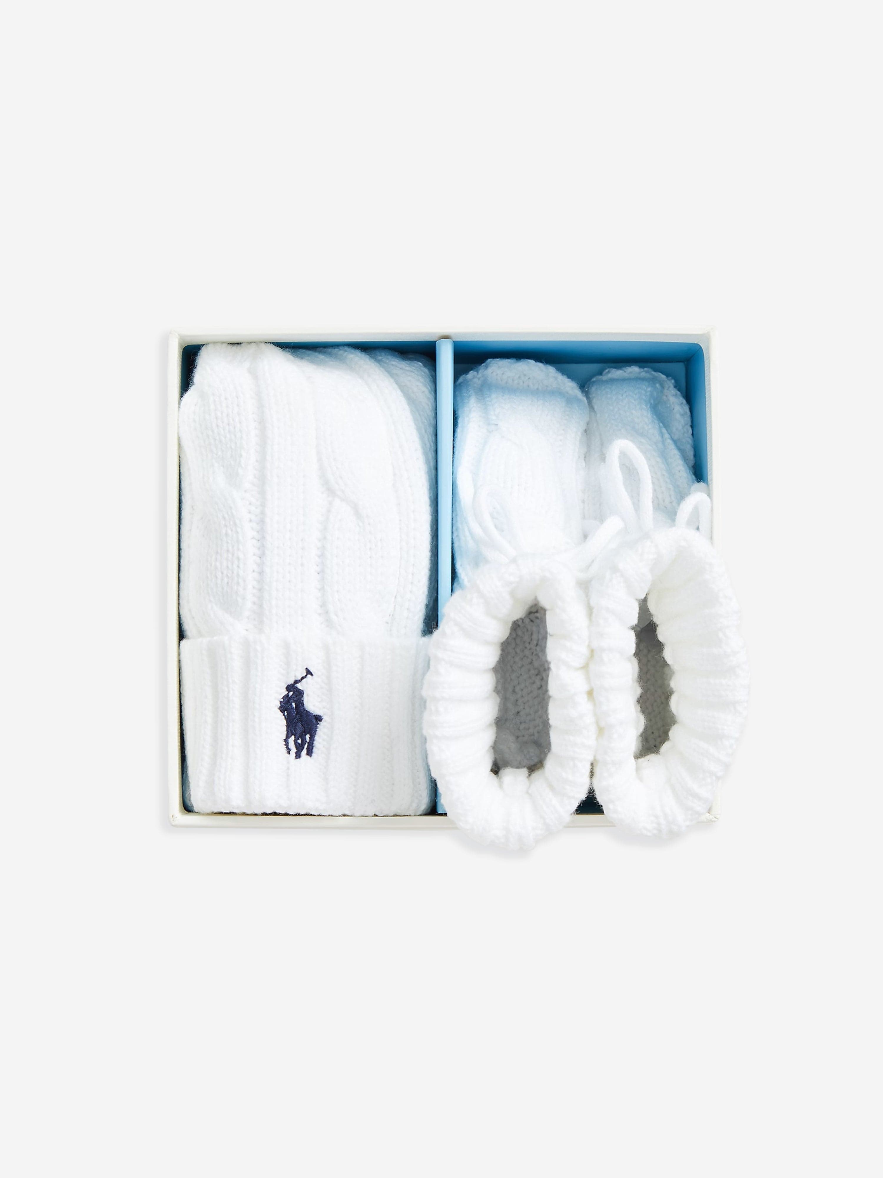 Baby Boys Cotton Hat and Boots Set - Soft White Newborn Winter Outfit for Photography, Christening & Newborn Gifts