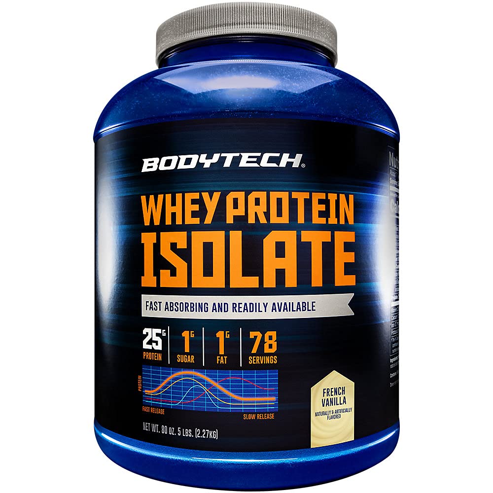 BodyTech Whey Protein Isolate Powder - 25g Protein per Serving with BCAAs for Muscle Recovery & Growth - Post-Workout Supplement - Vanilla Flavor (5lb) - Ideal for Gym, Fitness & Bodybuilding