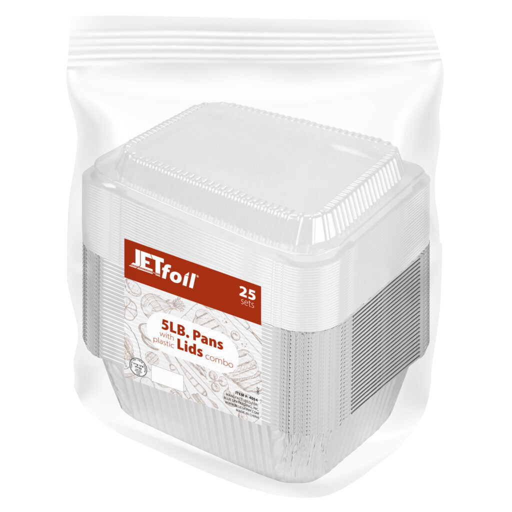 5 LBS Heavy-Duty Aluminum Pans with Secure Plastic Lids (200 Sets) - Perfect for Catering, Meal Prep & Bulk Food Storage