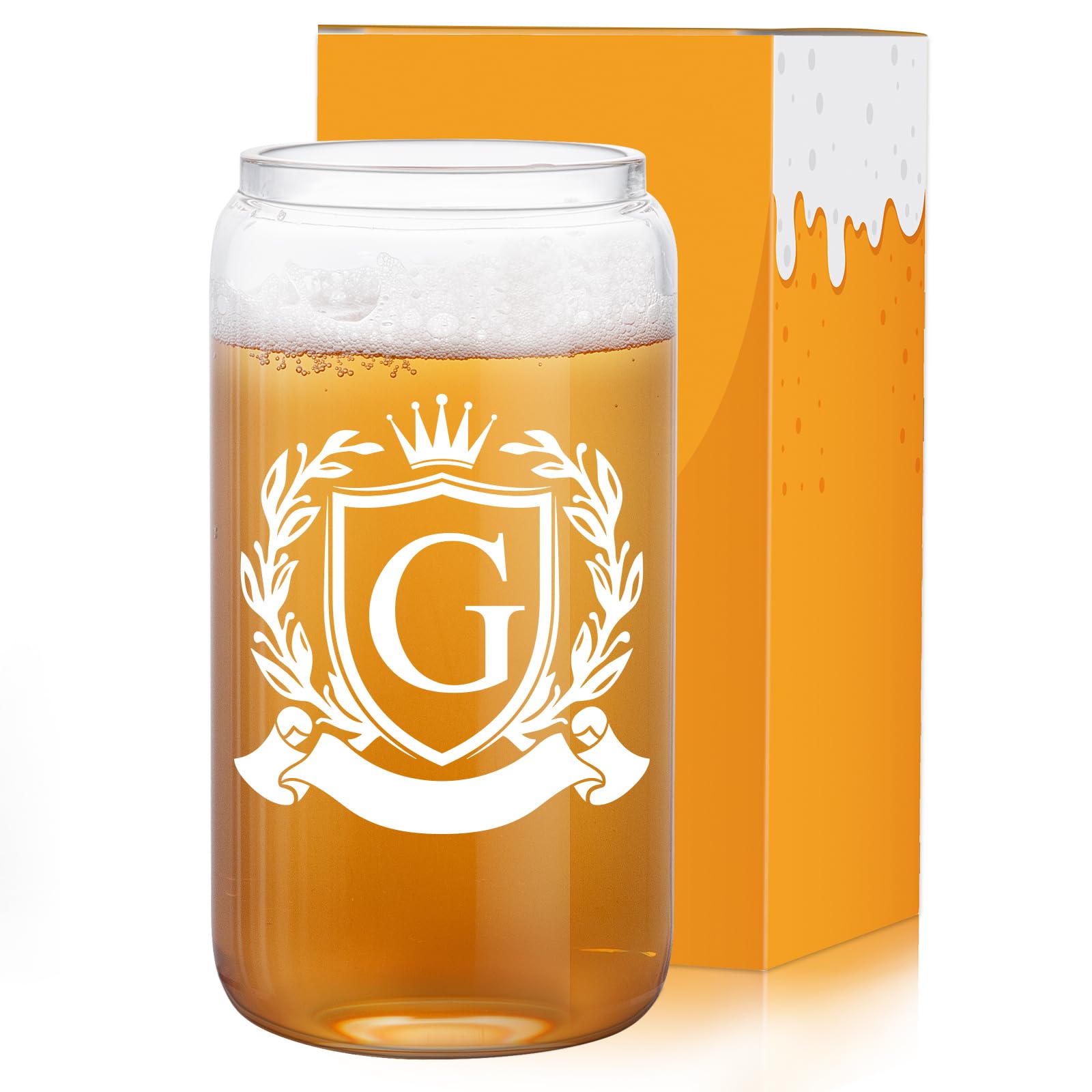 Personalized Monogrammed Beer Can Glass Cup with Lid - Custom Iced Coffee & Beer Tumbler for Men, Women, Dad, Groomsmen - Unique Christmas & Birthday Gift for Beer Lovers, Him, Brother - Perfect for Parties, BBQ, Home Bar & Office Use