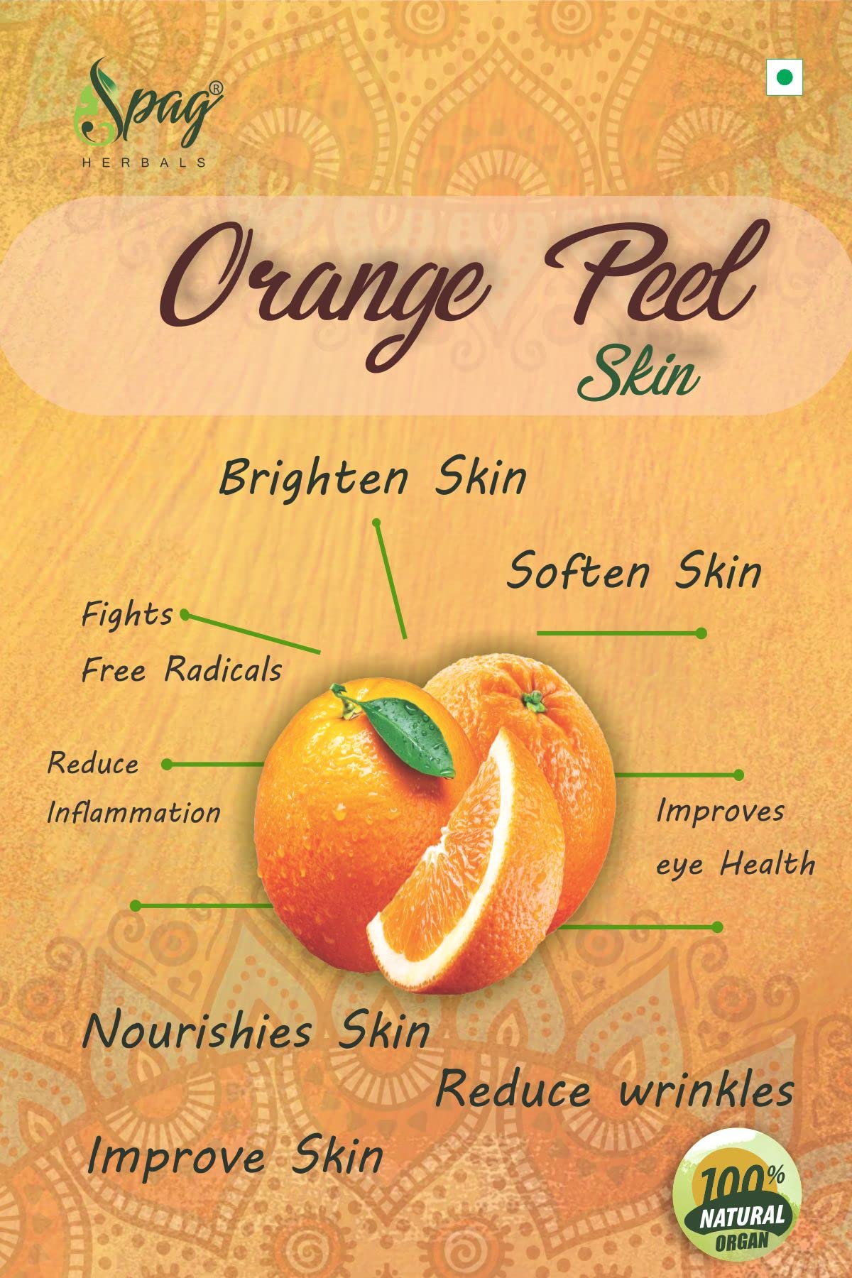 Organic Orange Peel Powder for Skin Brightening & Glowing - 120g | Spag Herbals Premium Face Whitening Treatment | Natural Exfoliator for Acne, Dark Spots & Dull Skin | DIY Face Mask & Skincare Routine
