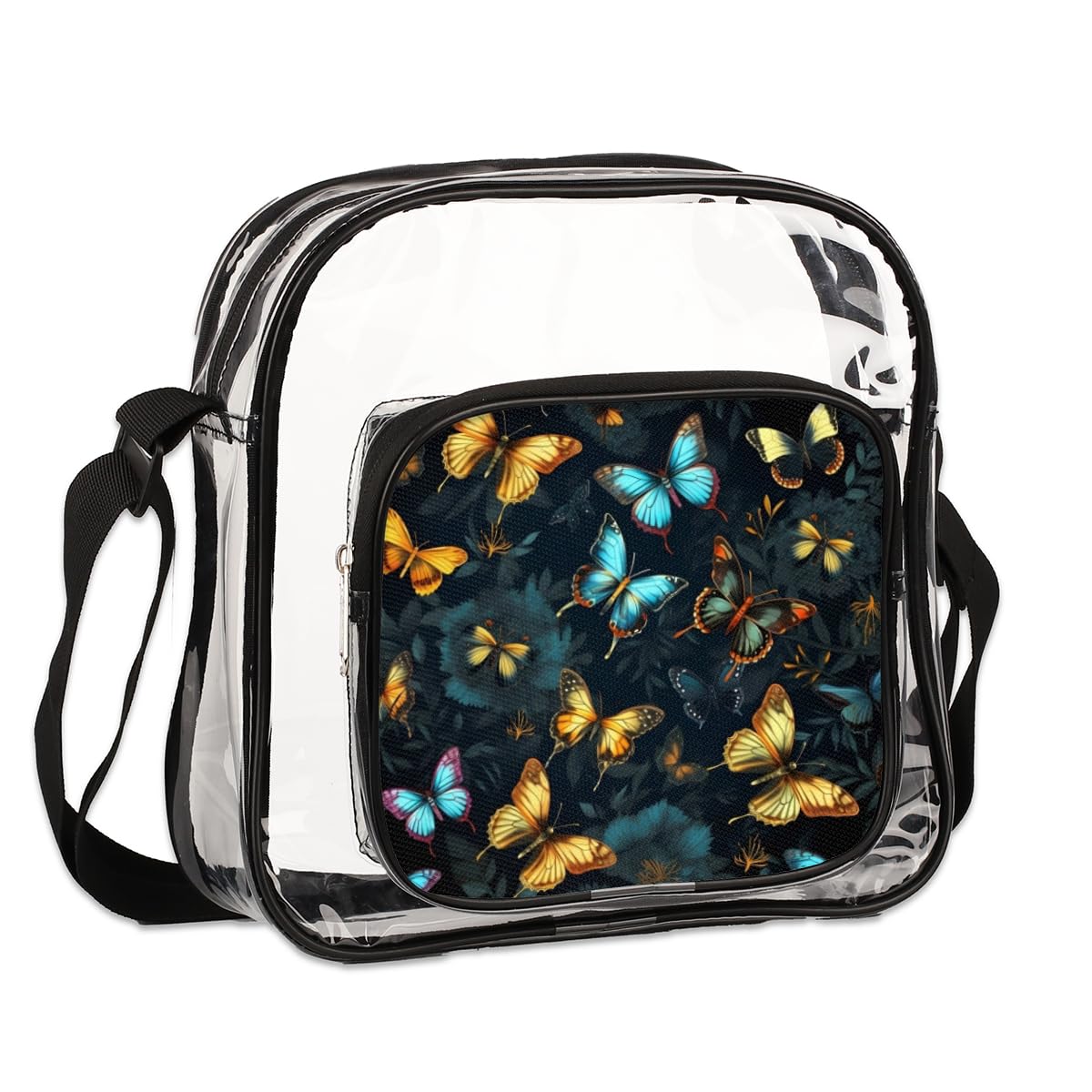 Butterfly Golden Black Clear Crossbody Purse Bag - Stadium Approved Transparent Shoulder Bag for Women & Men - Perfect for Music Festivals, Sports Events, Concerts & Travel
