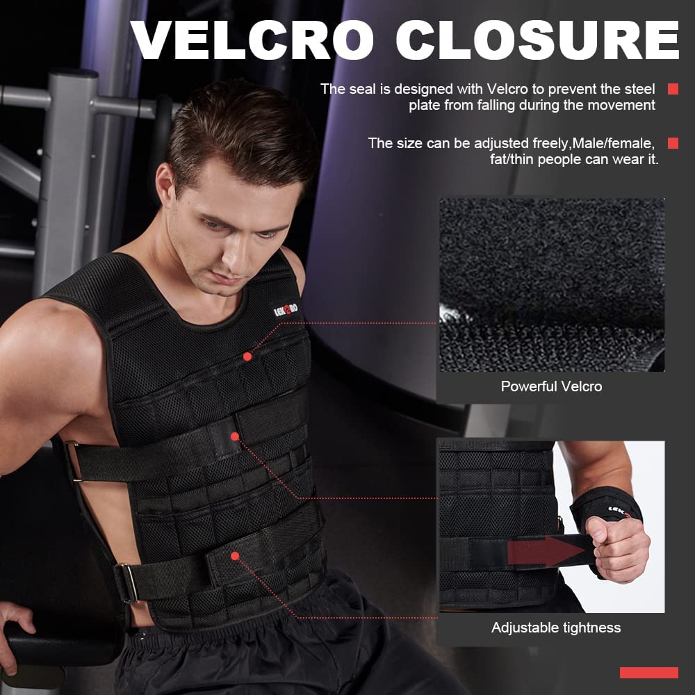 44LB Adjustable Weighted Vest for Men & Women - Workout Training Fitness Jacket with 96 Steel Plates - Perfect for Strength Training, Running, and CrossFit