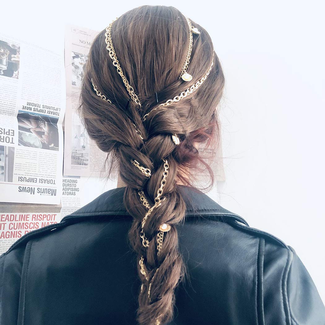 Gold Pearl Hair Extension Chain with Punk Shell Headpiece - Boho Tassel Conch Hair Accessories for Women & Girls (Pack of 4) | Perfect for Music Festivals, Beach Parties & Boho Weddings