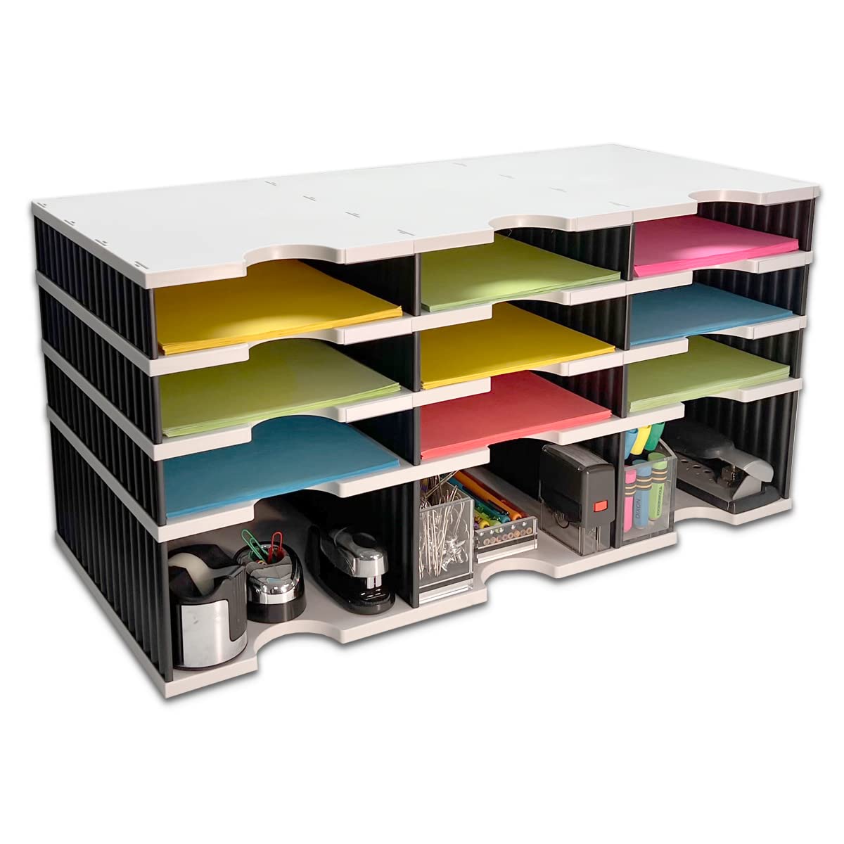 Premium 9-Tier Desktop Organizer with Letter Tray Sorter & Storage Base - Adjustable Office Desk Accessories for Files, Supplies & Documents | Perfect for Home Office, Workstation & Professional Workspace Organization