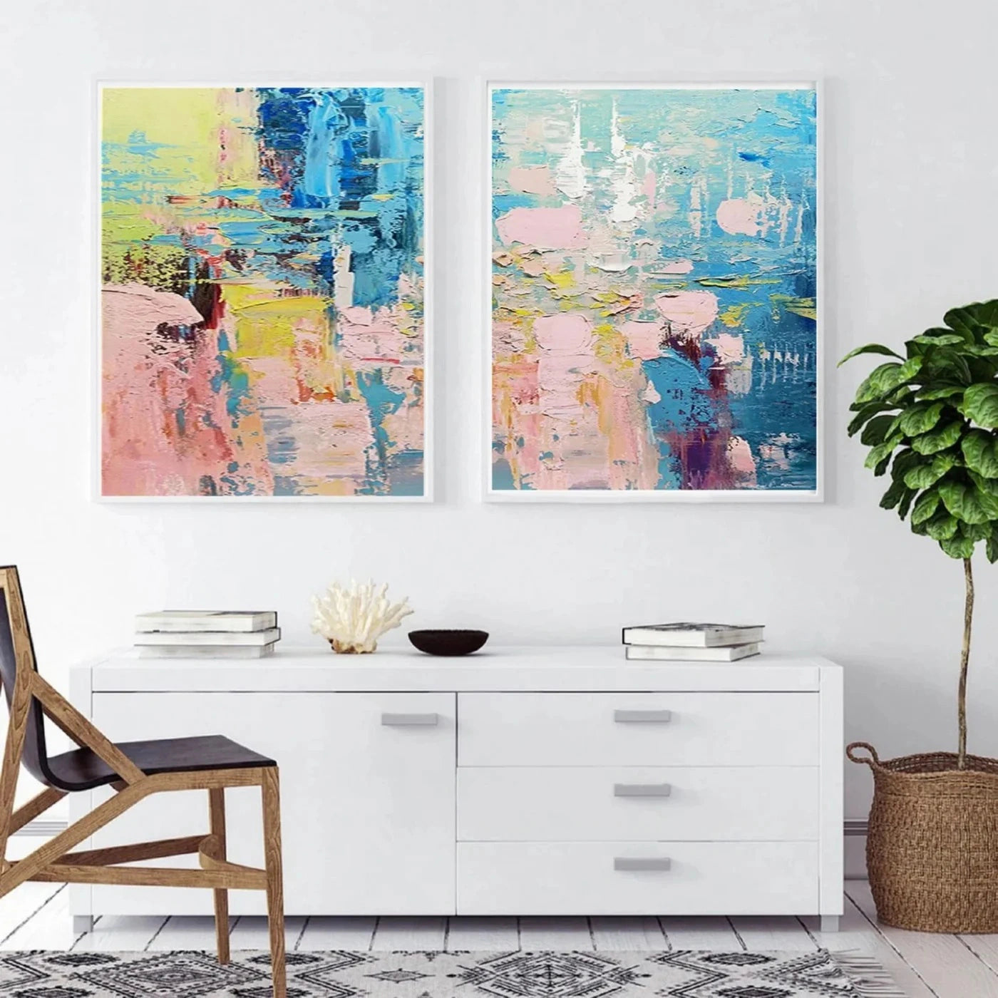 Abstract Painting Set of 2 Modern Wall Art - #AB324 - Perfect for Living Room, Bedroom & Office Decor
