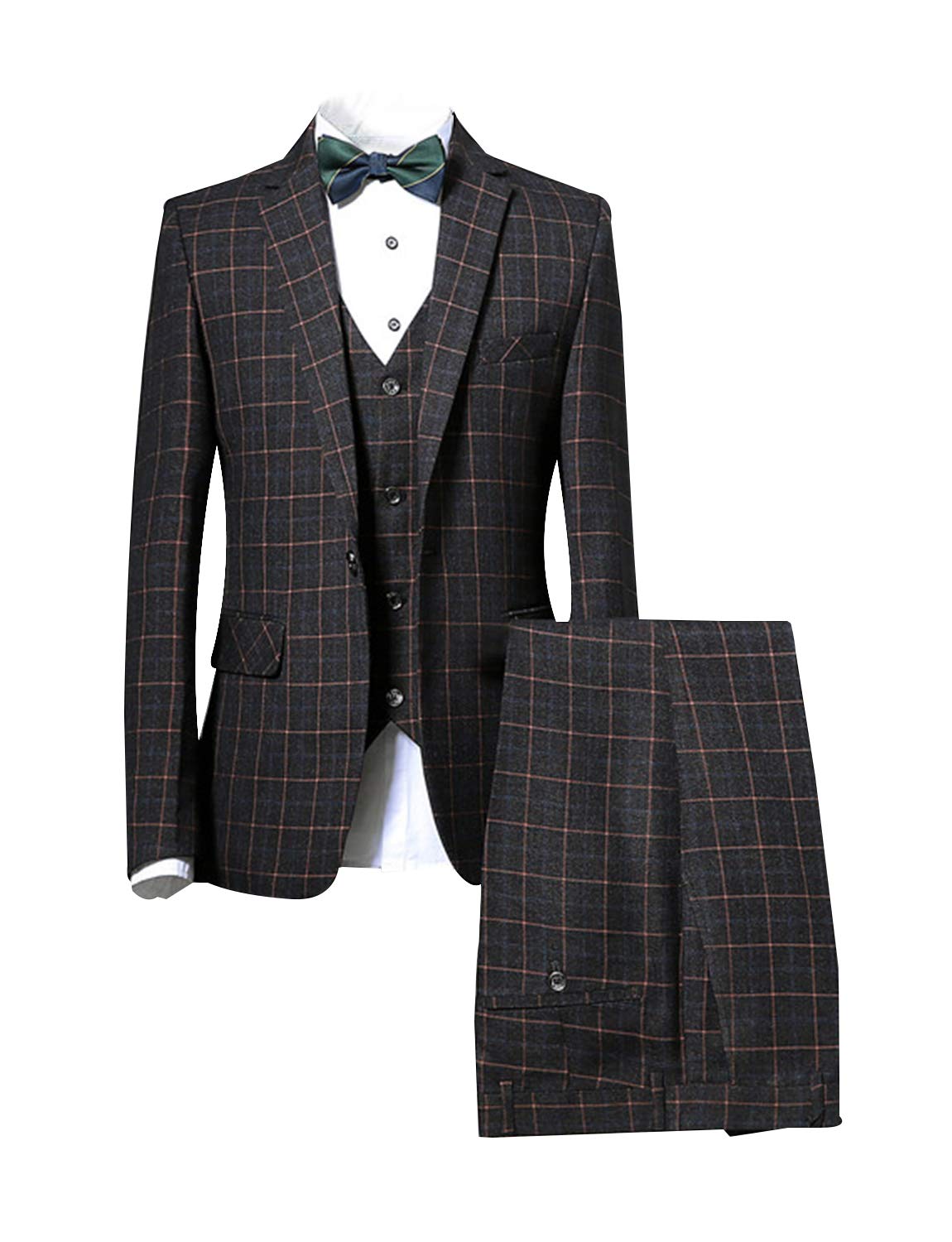 Men's Slim Fit 3-Piece Plaid Tuxedo Suit for Prom, Wedding & Formal Events | Single Breasted Party Suit | Perfect for Groomsmen, Dances & Special Occasions