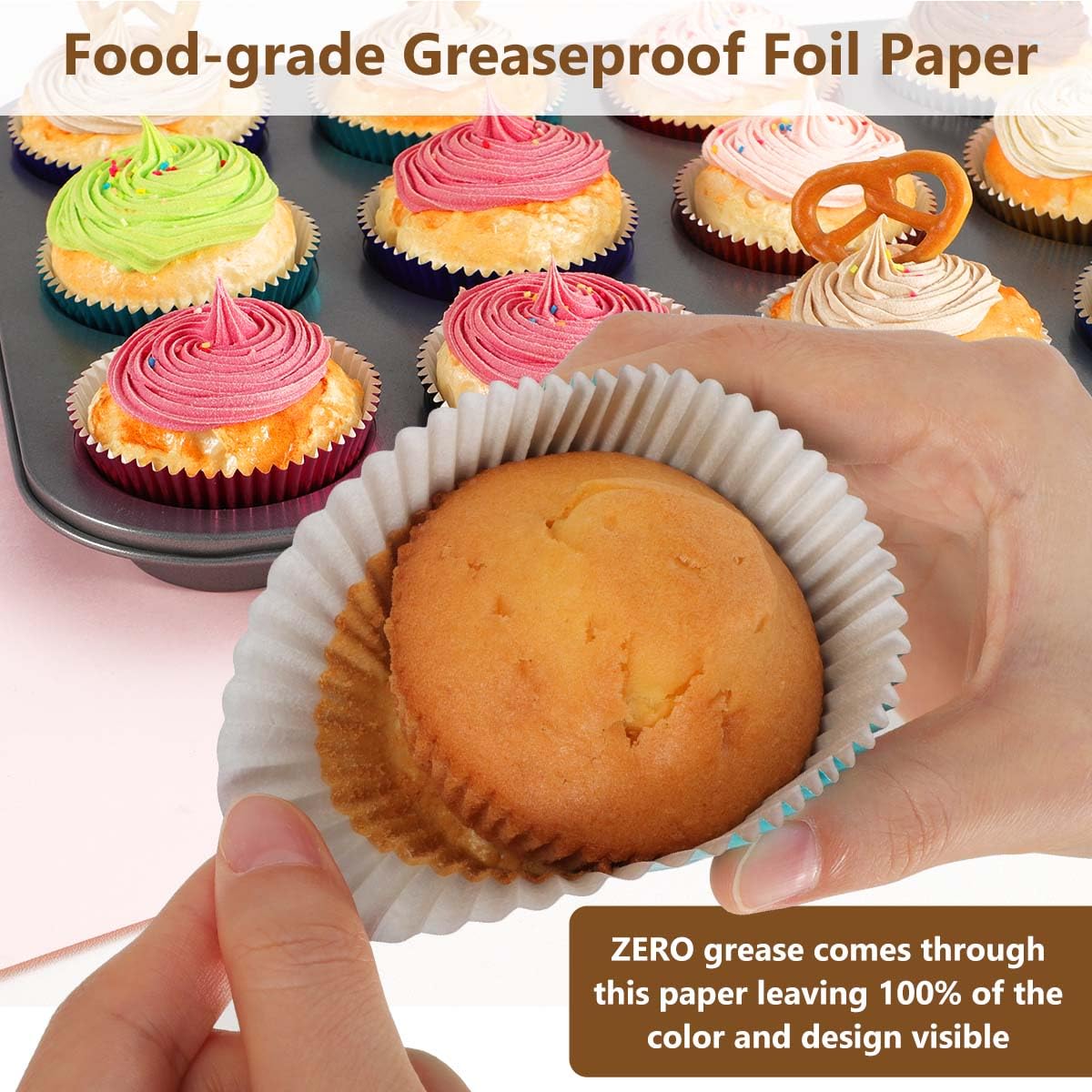 Gifbera White Foil Muffin Cupcake Liners - Standard Size Baking Cups (100 Count) - Perfect for Baking, Party Decorations & Dessert Displays