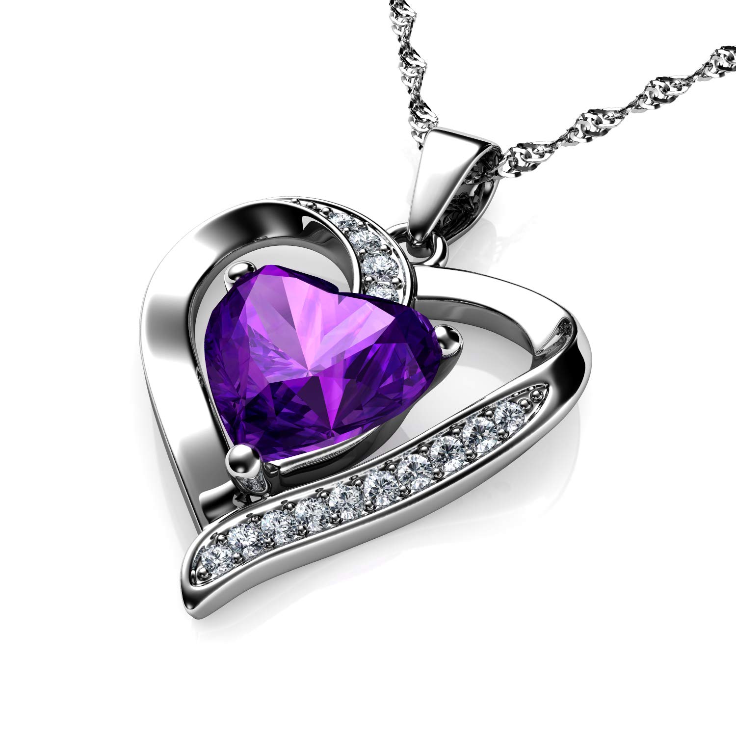 DEPHINI 925 Sterling Silver Purple Heart Necklace Pendant - Elegant Jewelry Gift for Women with Luxury Gift Box - Perfect for Valentine's Day, Anniversary & Birthday Gifts