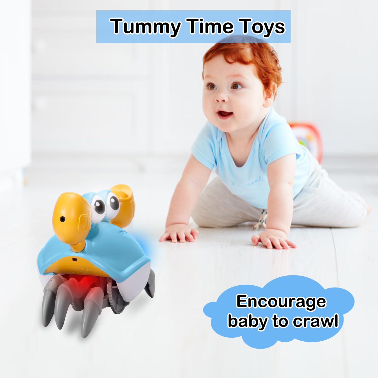 Rechargeable LED Music Baby Crab Toy - Crawling Infant Gift for 0-4 Years | Tummy Time & Sensory Play