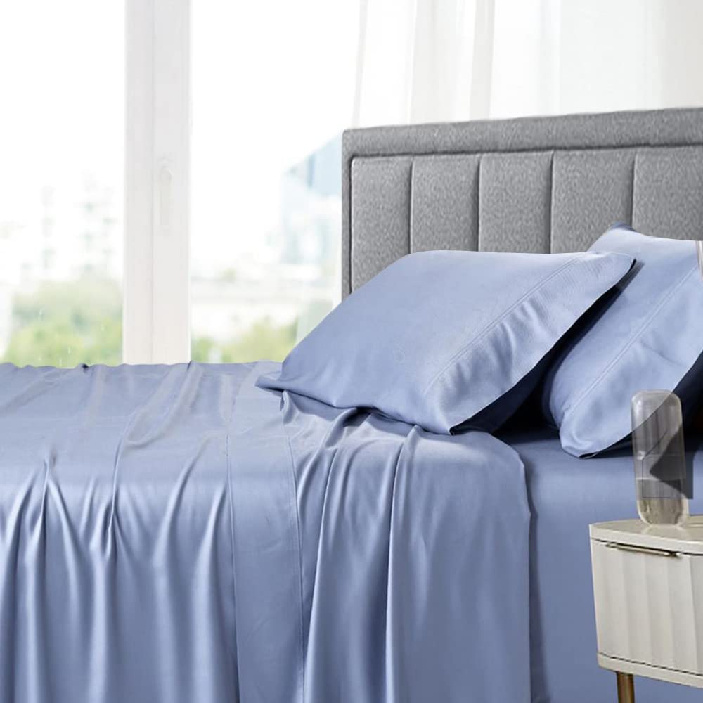 Premium 100% Bamboo Queen Sheet Set - 4pc Silky Soft Deep Pocket Cooling Bed Sheets for Hot Sleepers | Moisture Wicking, Temperature Regulating & Breathable Fabric in Relaxing Periwinkle | Perfect for Summer Nights, Guest Rooms & Luxury Bedding Upgrade