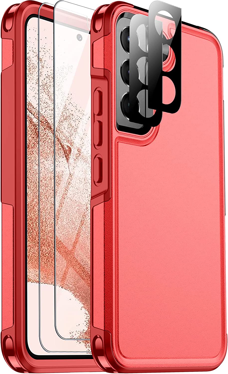 Samsung Galaxy S22 Phone Case with 2 Pack Tempered Glass Screen Protector - Shockproof Full Body Protection for Everyday Use, Travel & Outdoor Activities