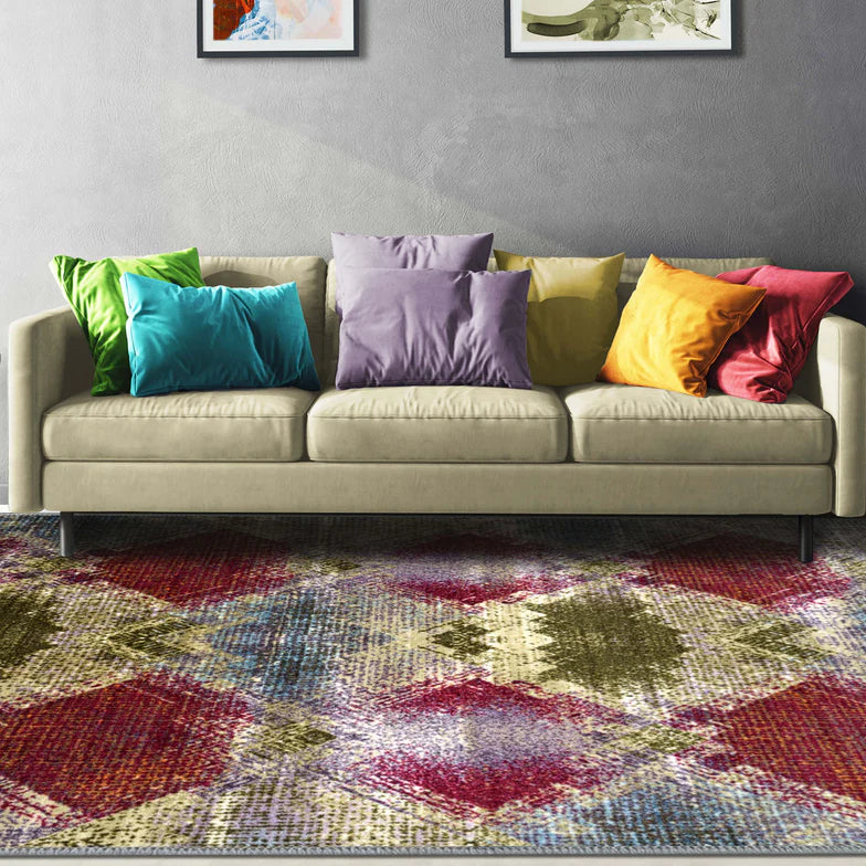 Amarsi Geometric Abstract Non-Slip Washable Indoor Area Rug - Perfect for Living Room, Bedroom & Home Decor