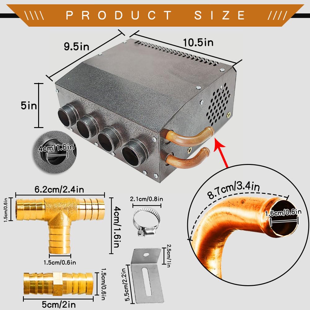12V Compact Hydronic Heater with 3-Speed Fan - 8500 BTU Heating, 80 CFM Airflow, 4 Front Vents & Mountable Switch - Perfect for Cars, Trucks, Boats, RVs & UTVs - Defrost Windows & Warm Cabin in Winter