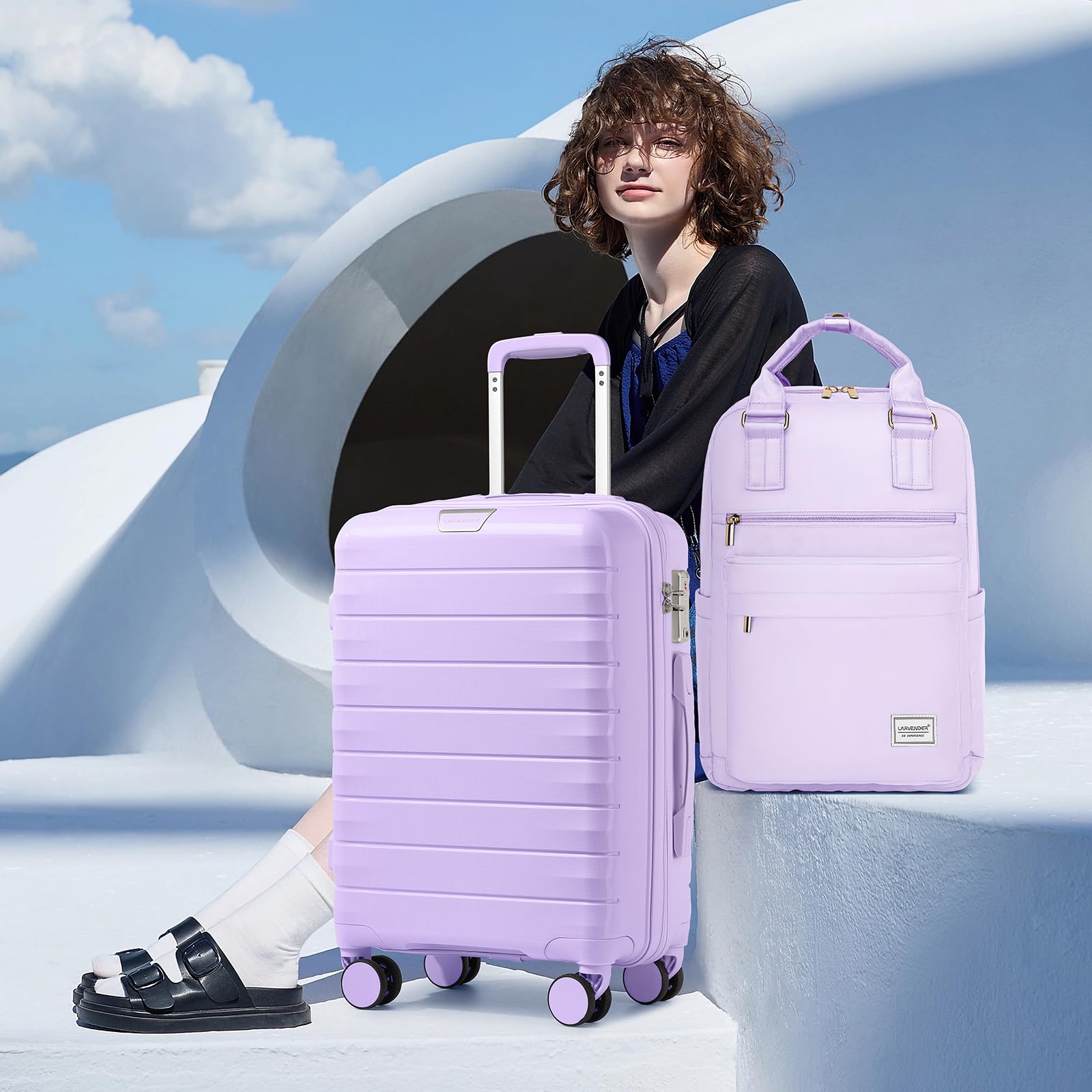 3-Piece Lavender Luggage Set with Travel Backpack - Hardside PP Carry-On Suitcase, 360° Spinner Wheels & TSA Lock - Perfect for Women's Travel, Business Trips & Vacations