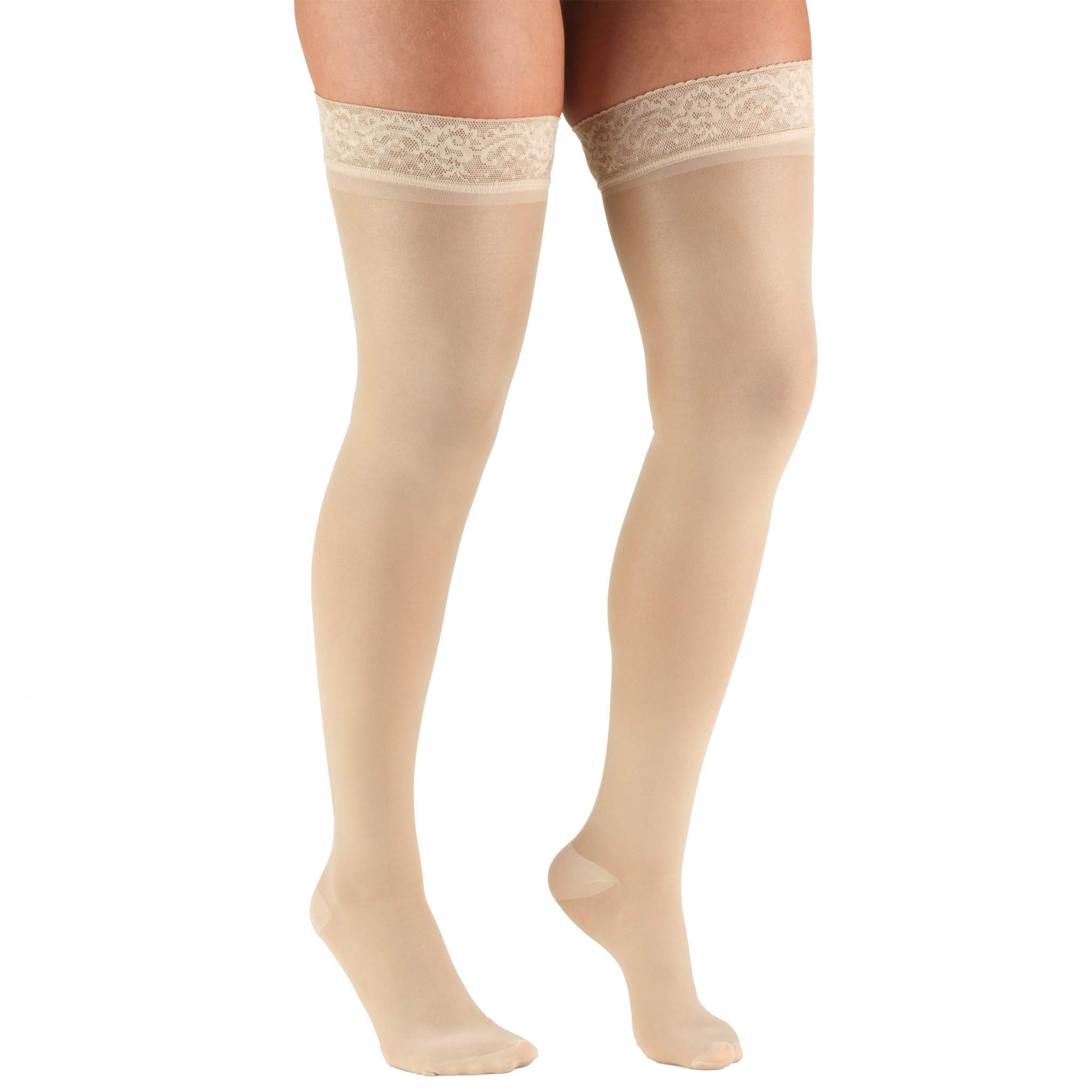 Truform Sheer 30-40 mmHg Compression Stockings for Women - Thigh High Medical Support Hose, 30 Denier Nude Small | Ideal for Varicose Veins, Edema & Long Flights