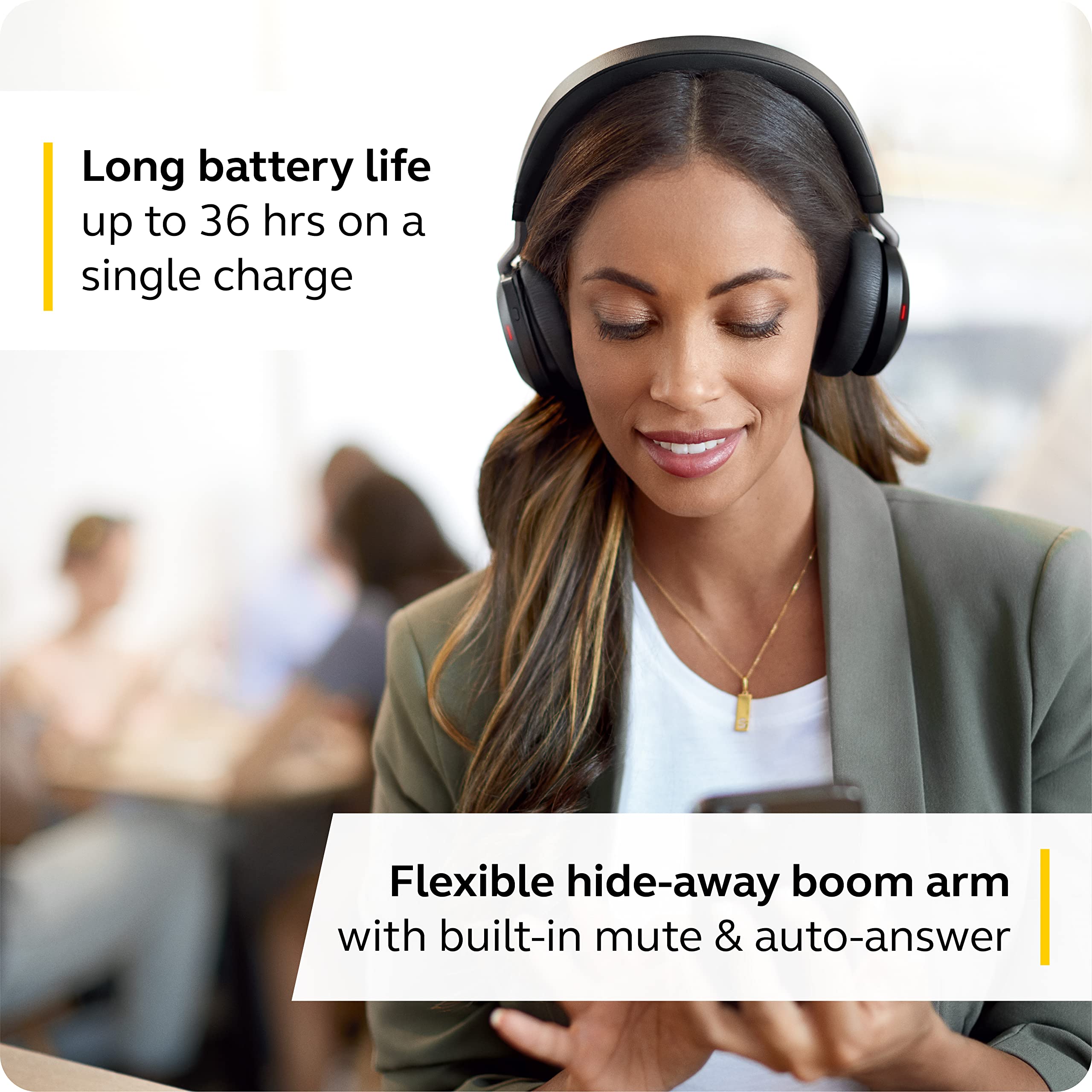 Jabra Evolve2 75 Wireless Headset with ANC, USB-C Bluetooth Adapter - UC Compatible PC Headphones for Office, Call Center & Remote Work (Renewed, Black)
