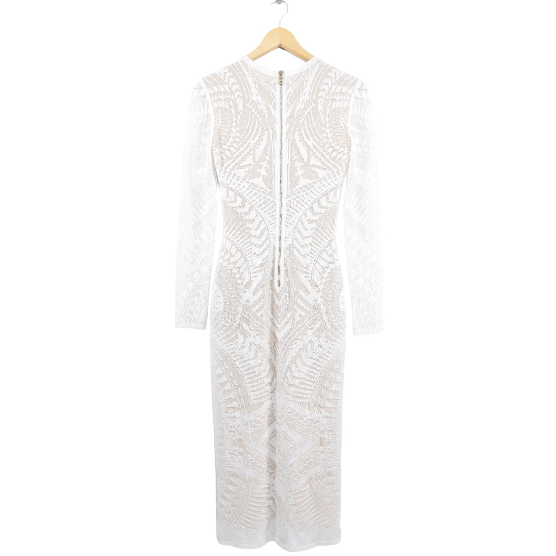 Balmain Resort 2015 White Intarsia Stretch Knit Long Gown Dress Size FR36 - Elegant Evening Gown for Red Carpet Events & Luxury Parties
