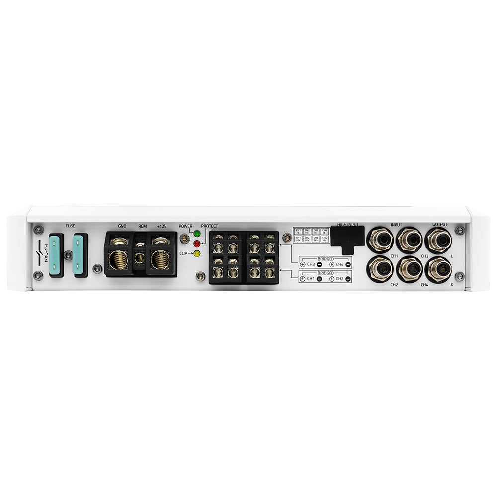 NXL 4 Channel Full Range Class D IP55 Marine Amplifier 4 x 150W RMS @ 4 Ohm - Waterproof Boat Audio System for Marine, RV, and Outdoor Adventures