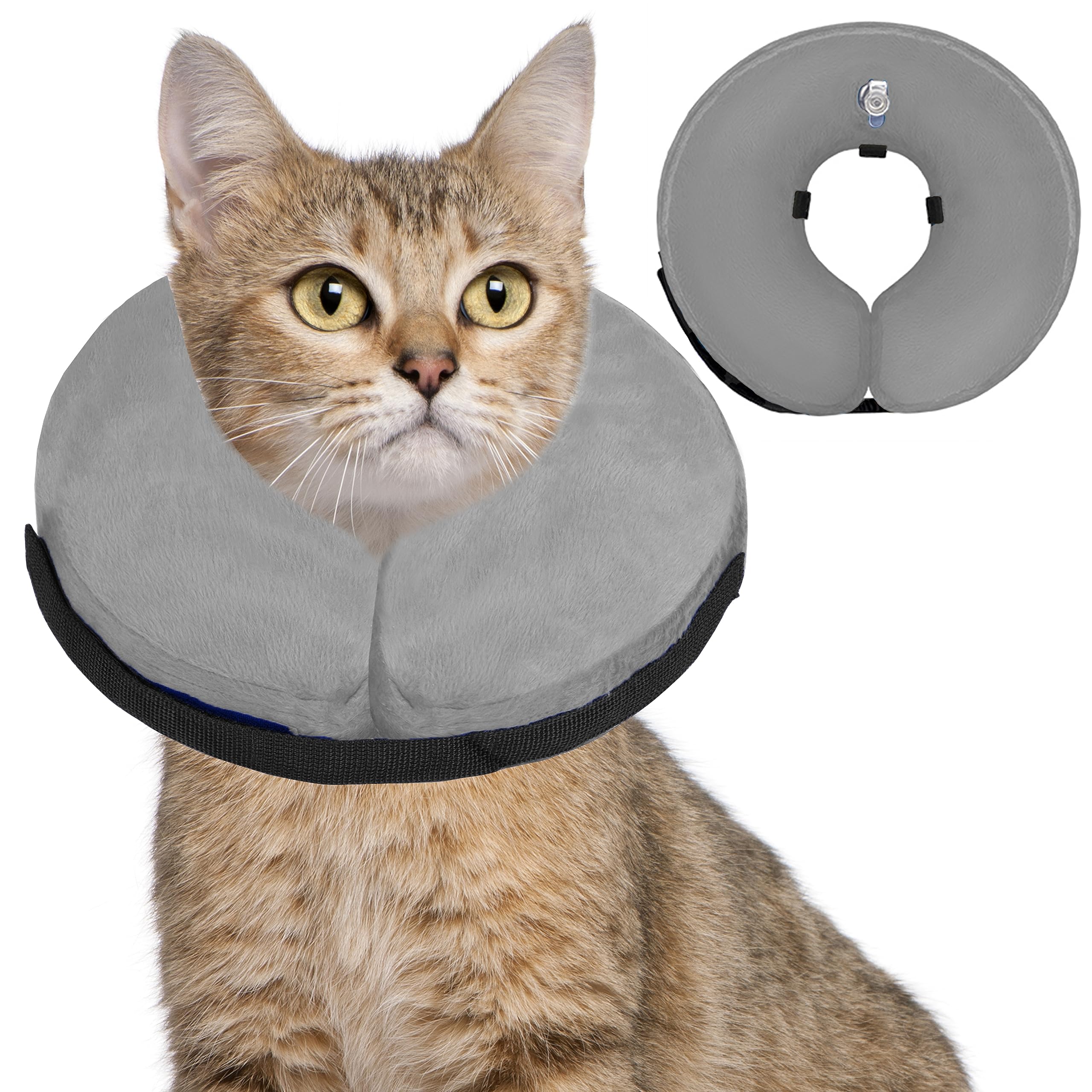 Soft Inflatable Dog & Cat Cone Collar - Post-Surgery Recovery E-Collar Alternative for Pets, Comfortable & Adjustable (Small, Grey) | Perfect for Wound Protection & Stress-Free Healing After Spay/Neuter Surgery