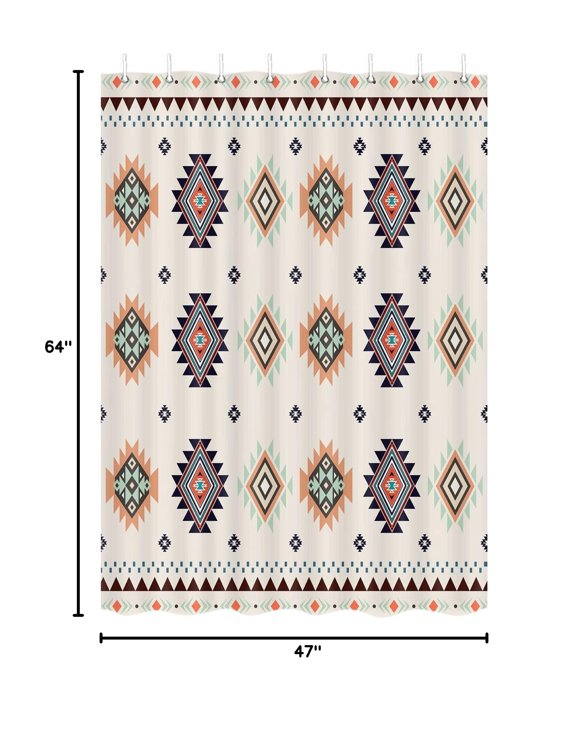 Aztec Western RV Shower Curtain Set - 47x64 Inch Beige Southwestern Camping Fabric Shower Curtain with Hooks for Travel Trailers & Small Bathrooms | Waterproof Outdoor Decor for Campers, Cabins & Tiny Homes