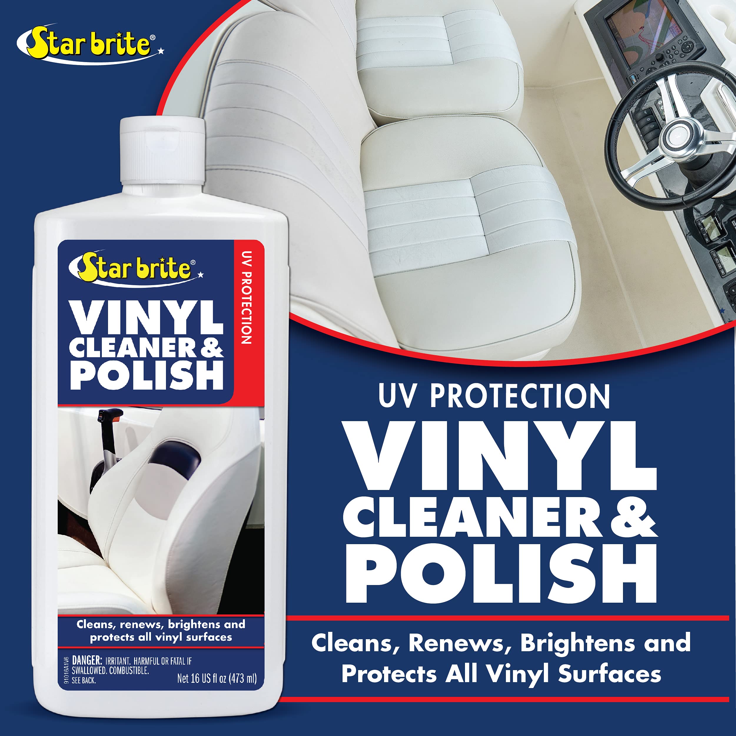 STAR BRITE Vinyl Cleaner & Polish - 16 oz Bottle - Restores & Protects Vinyl Surfaces - Perfect for Boats, Cars, RVs & Outdoor Furniture