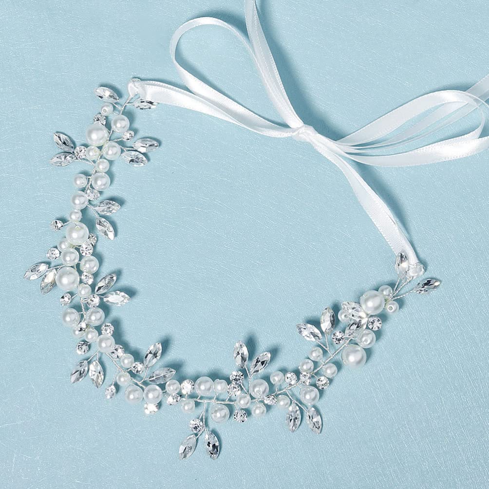 FOMIYES Rhinestone Pearl Headband for Women - Bridesmaid Hair Accessories, Bridal Headdress with Floral Vines & Artificial Pearls, Elegant Hairband for Weddings, Parties, and Special Occasions
