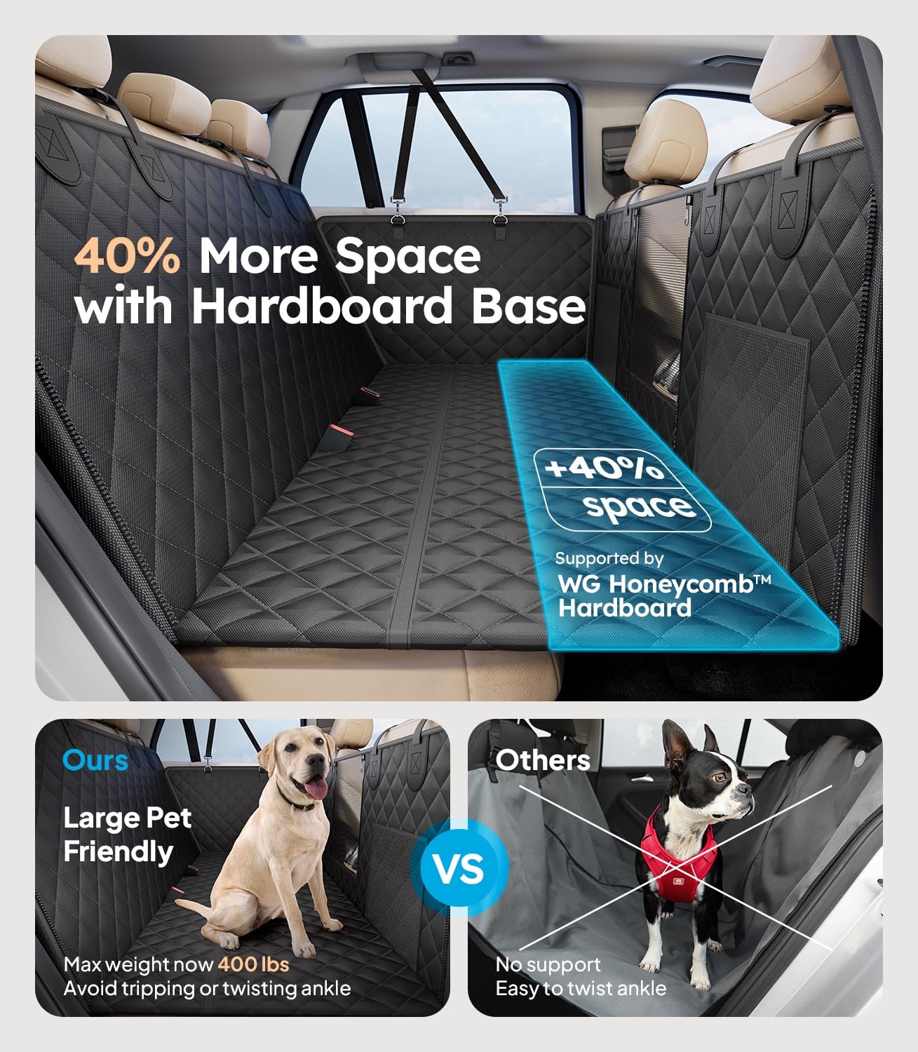 2025 Upgraded Dog Car Seat Cover for Back Seat - Heavy Duty 400lbs Hard Bottom, Anti-Scratch & Waterproof Pet Hammock - Universal Fit for Sedan, SUV, Truck, Van (Size M) - Perfect for Road Trips, Vet Visits & Outdoor Adventures