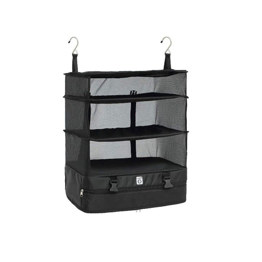 HABADOG Portable Travel Storage Bag - Hanging Organizer for Clothes, Wardrobe & Suitcase - Foldable Shelves & Hook Rack (Size L) - Perfect for Travel, Camping & Home Organization