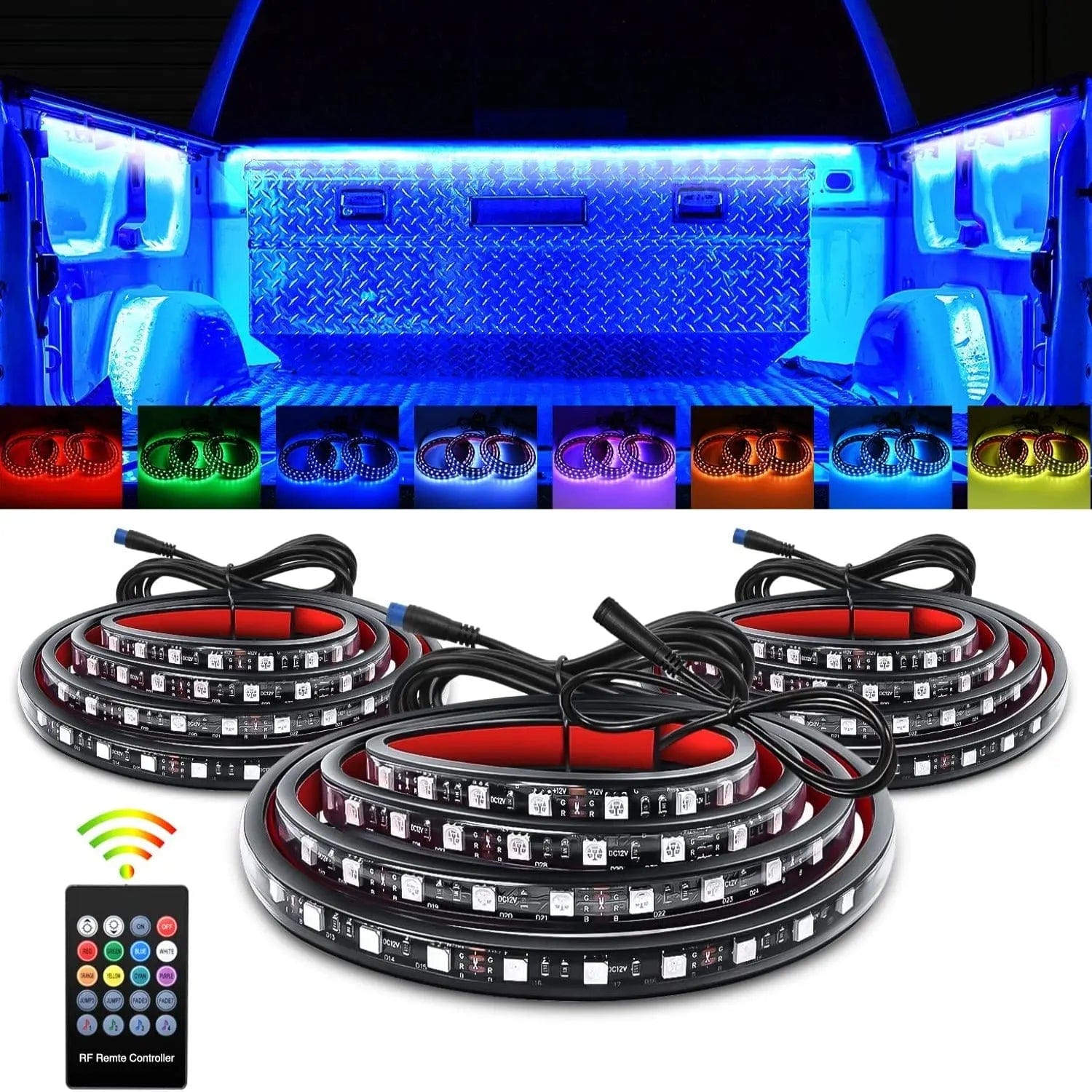 60 Inch 270 LEDs RGB RF Remote Control LED Strip Lights for Bedroom - 3 Pack, Color Changing Mood Lighting for Home Decor, Parties & Gaming Setup