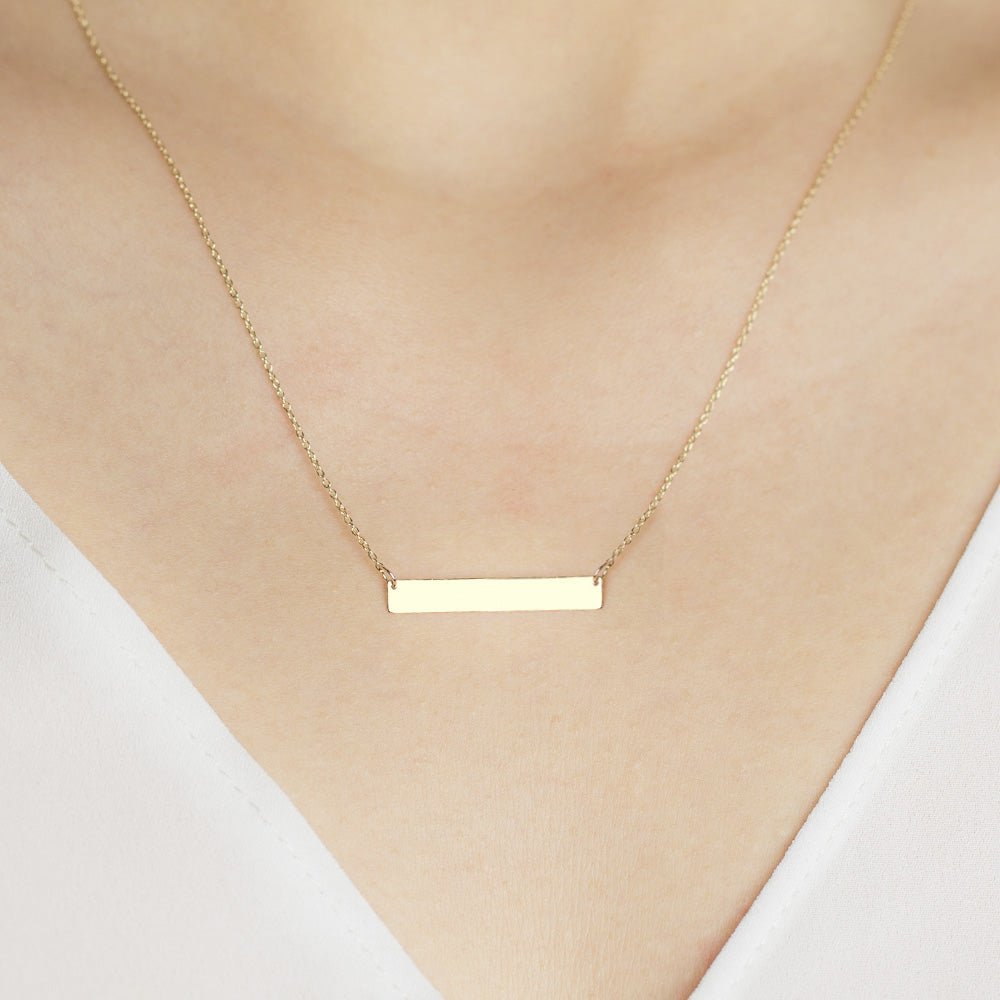 Personalized Bar Monogram Nameplate Necklace - 14K Solid Yellow Gold Custom Jewelry for Women - Perfect for Gifts, Anniversaries & Everyday Elegance