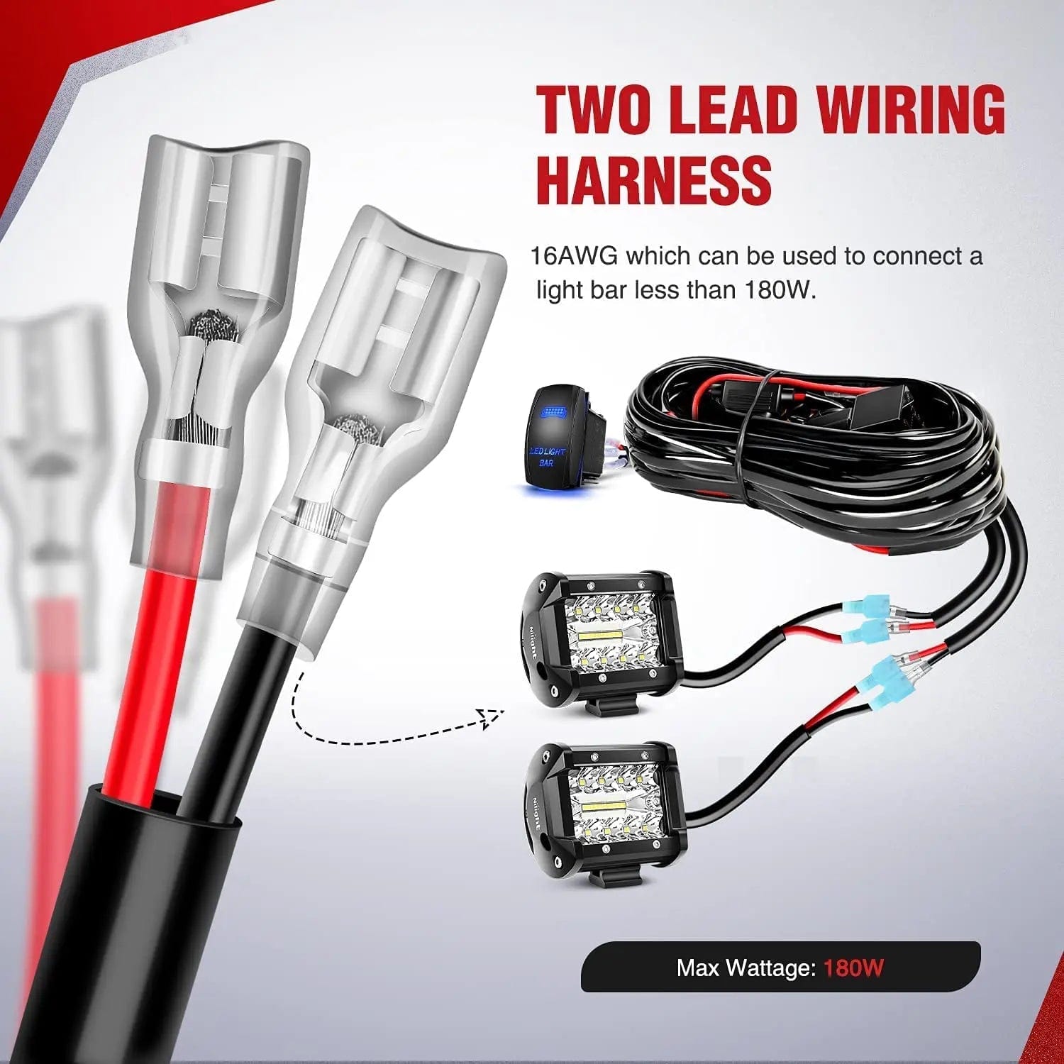 6.5 Inch 120W Triple Row Spot Flood LED Light Bars (Pair) - 16AWG Wiring & 5Pin Switch - Perfect for Off-Road Trucks, ATVs, UTVs, Boats & Emergency Vehicles
