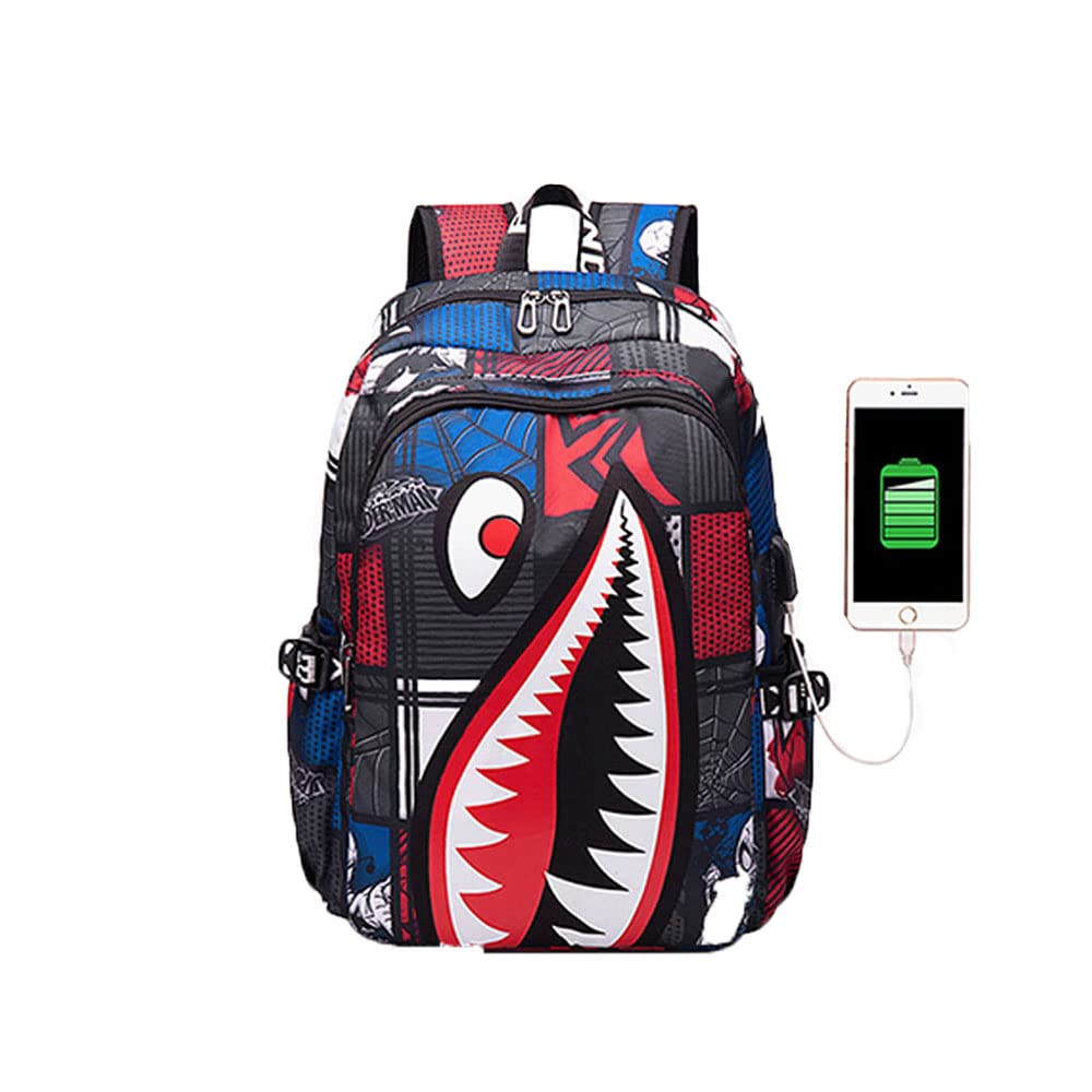 Boys' School Backpack with USB Charging Port - 15.6 Inch Laptop Backpack for Teens, Waterproof & Lightweight Travel Backpack (Red) - Perfect for School, College, Travel & Daily Commute